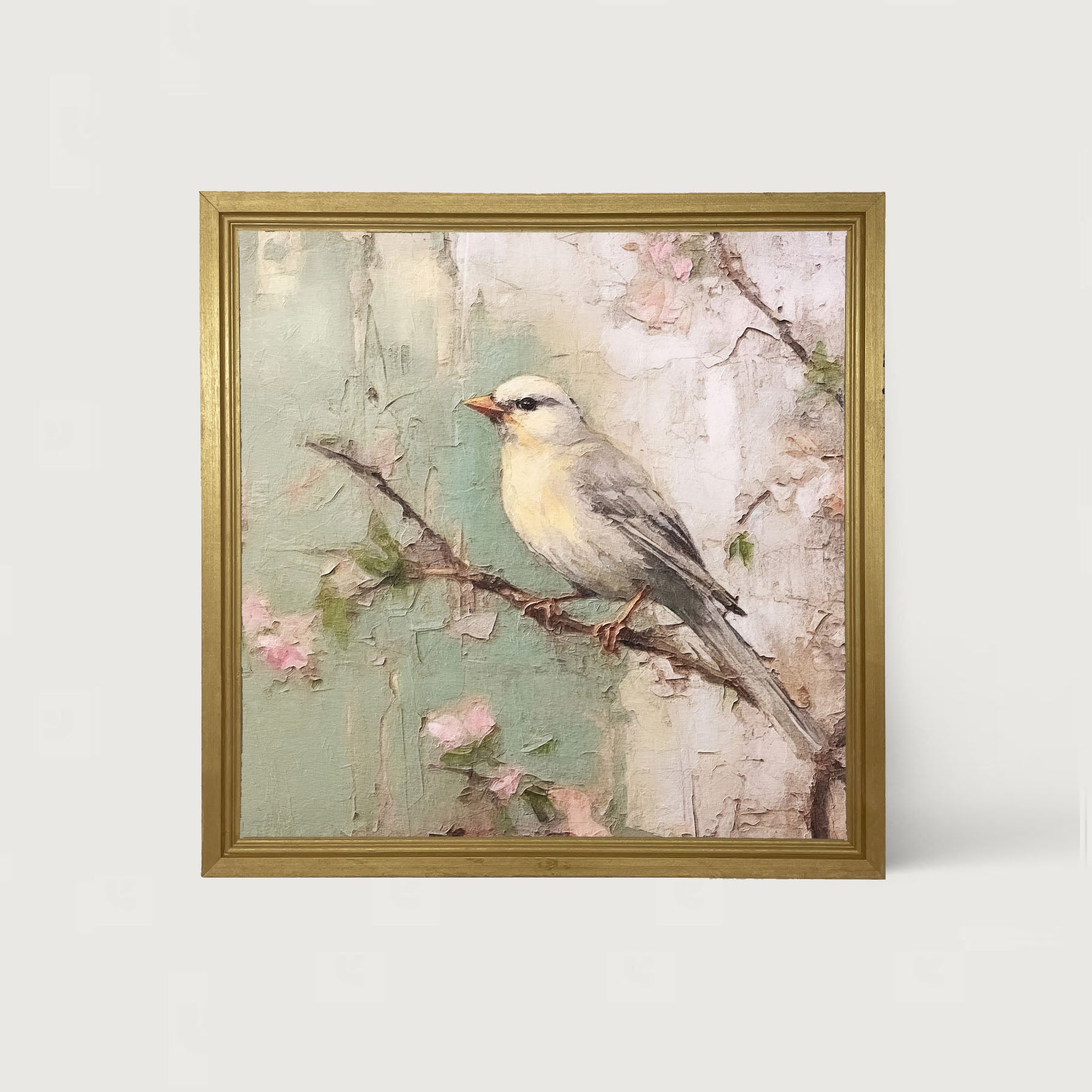 Yellow breasted bird on branch - Framed art