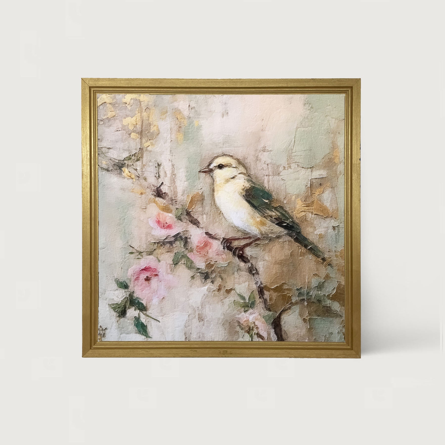 White-breasted bird on branch - Framed art