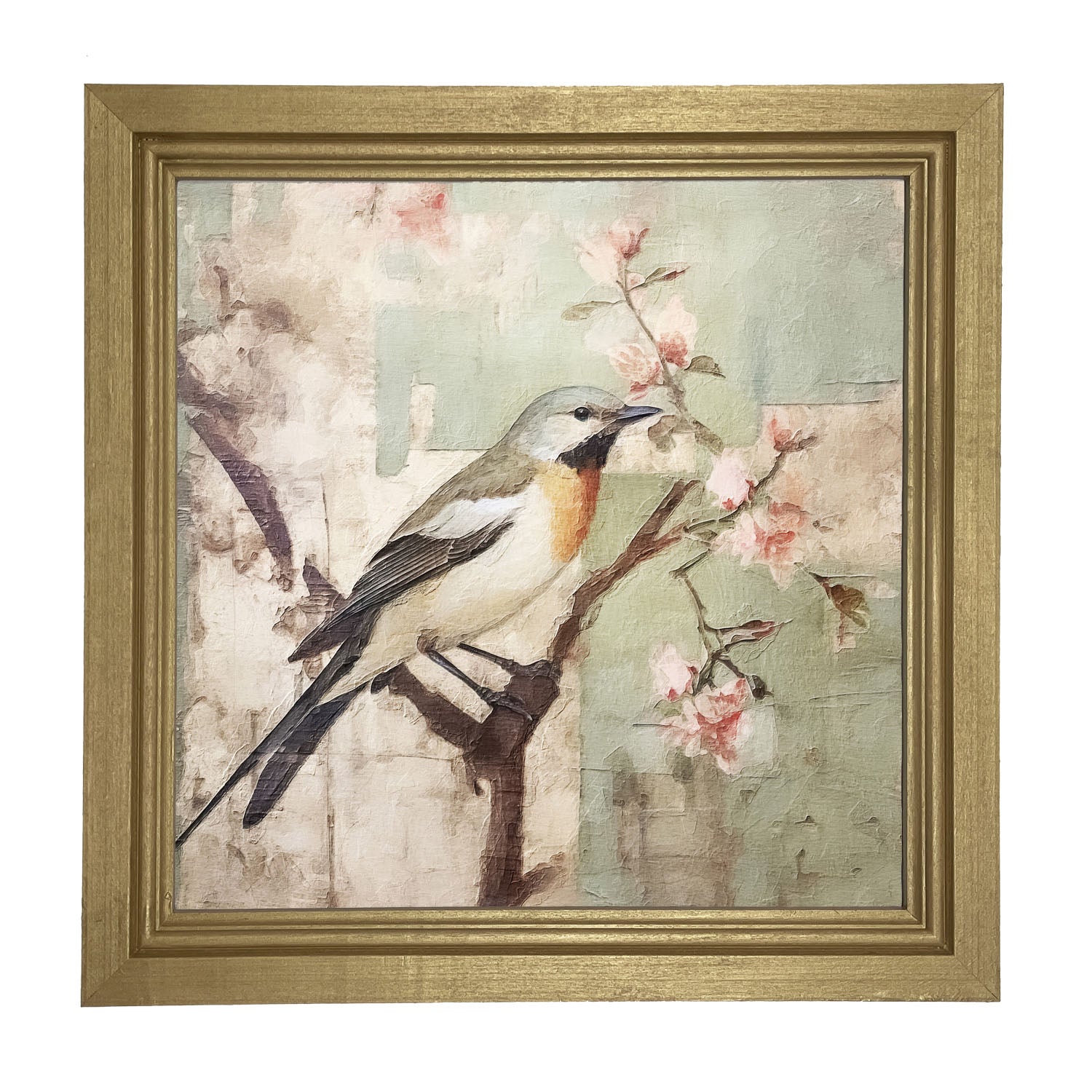 Red-breasted bird on branch - Framed Art