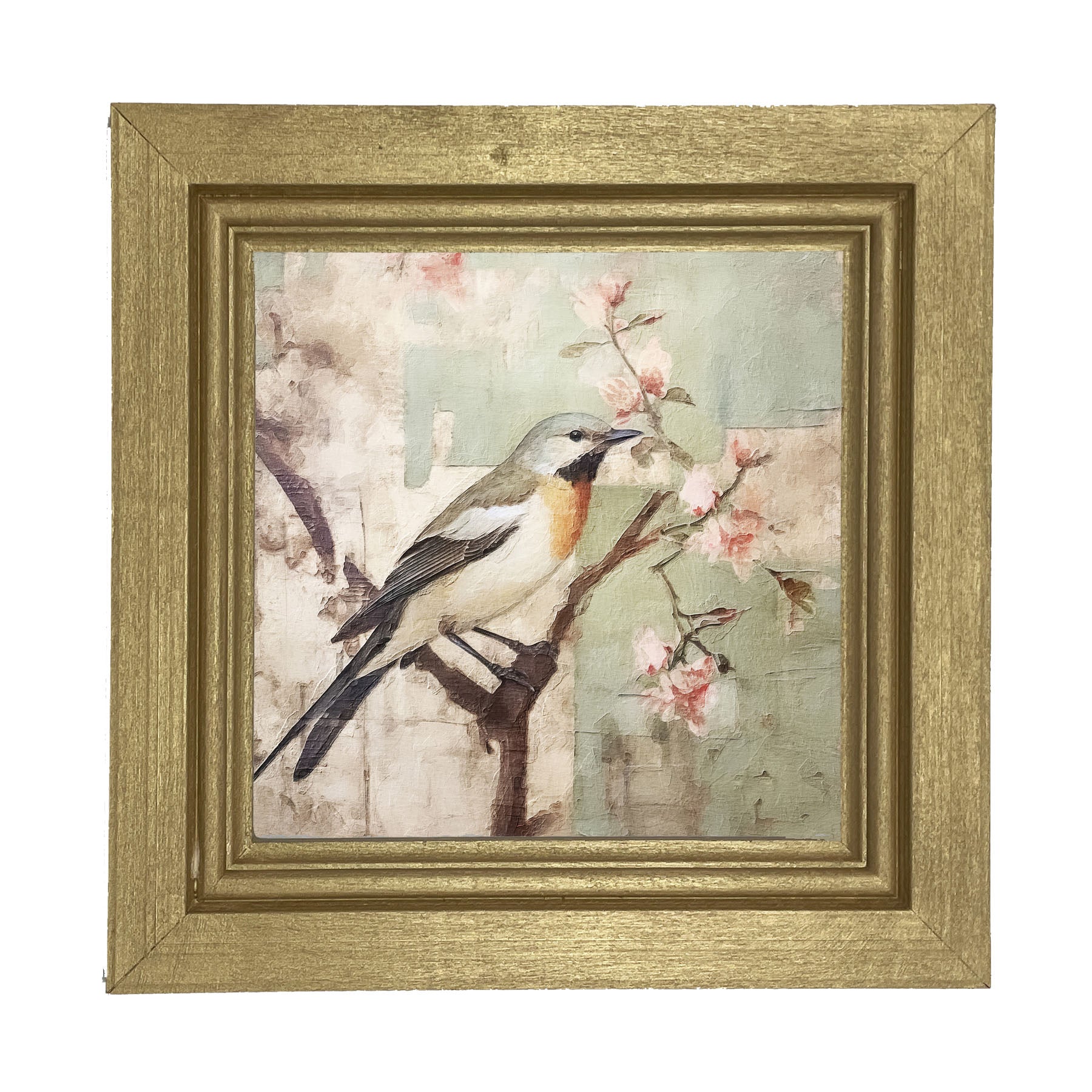 Red-breasted bird on branch - Framed Art