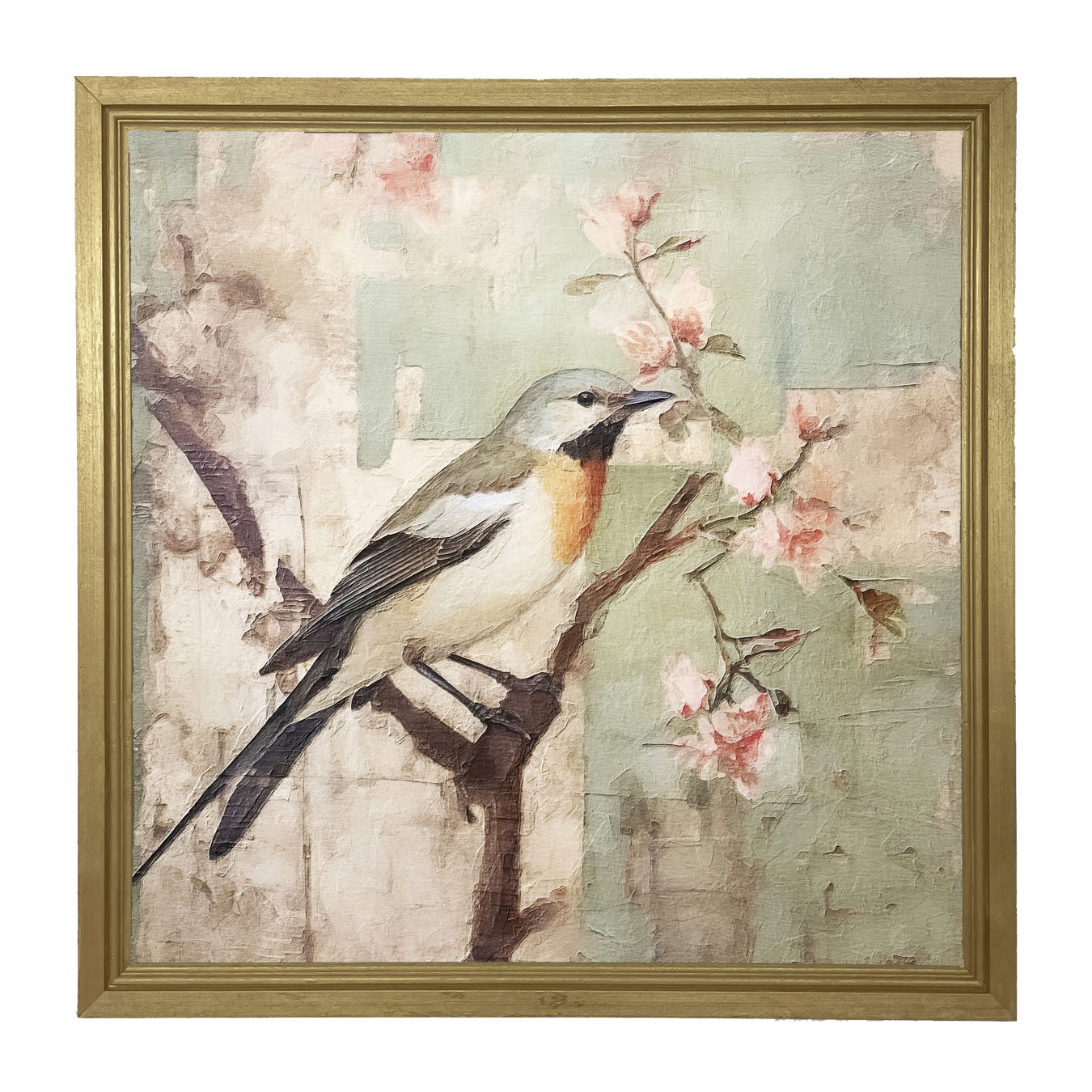 Red-breasted bird on branch - Framed Art
