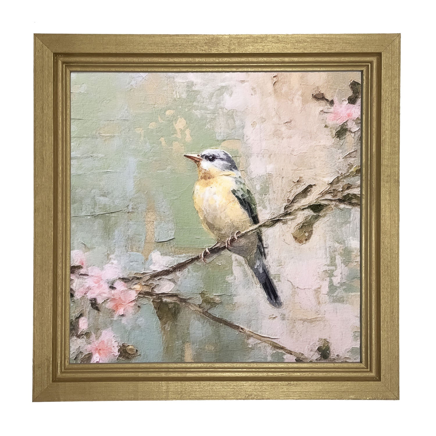 Bird sitting on cherry blossom branch - Framed art