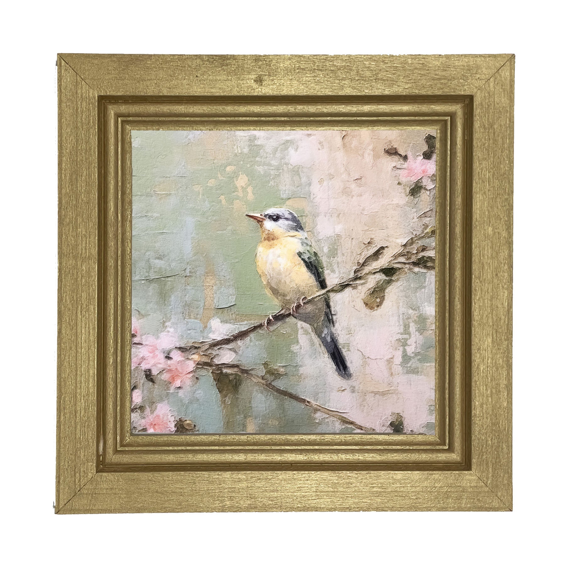 Bird sitting on cherry blossom branch - Framed art