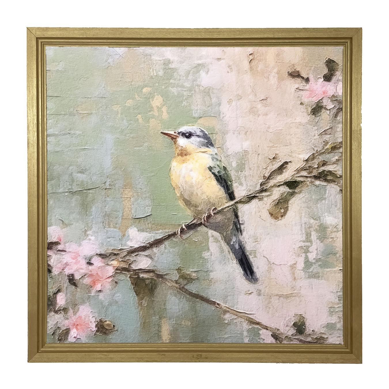 Bird sitting on cherry blossom branch - Framed art