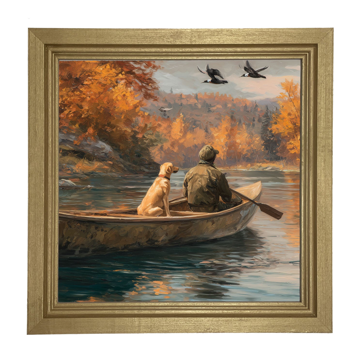 Fishing - Man with Dog - Framed Art