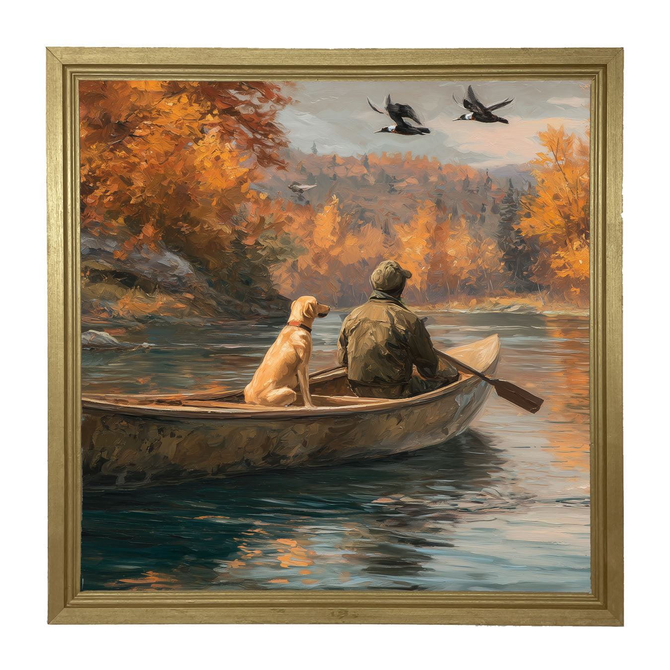 Fishing - Man with Dog - Framed Art