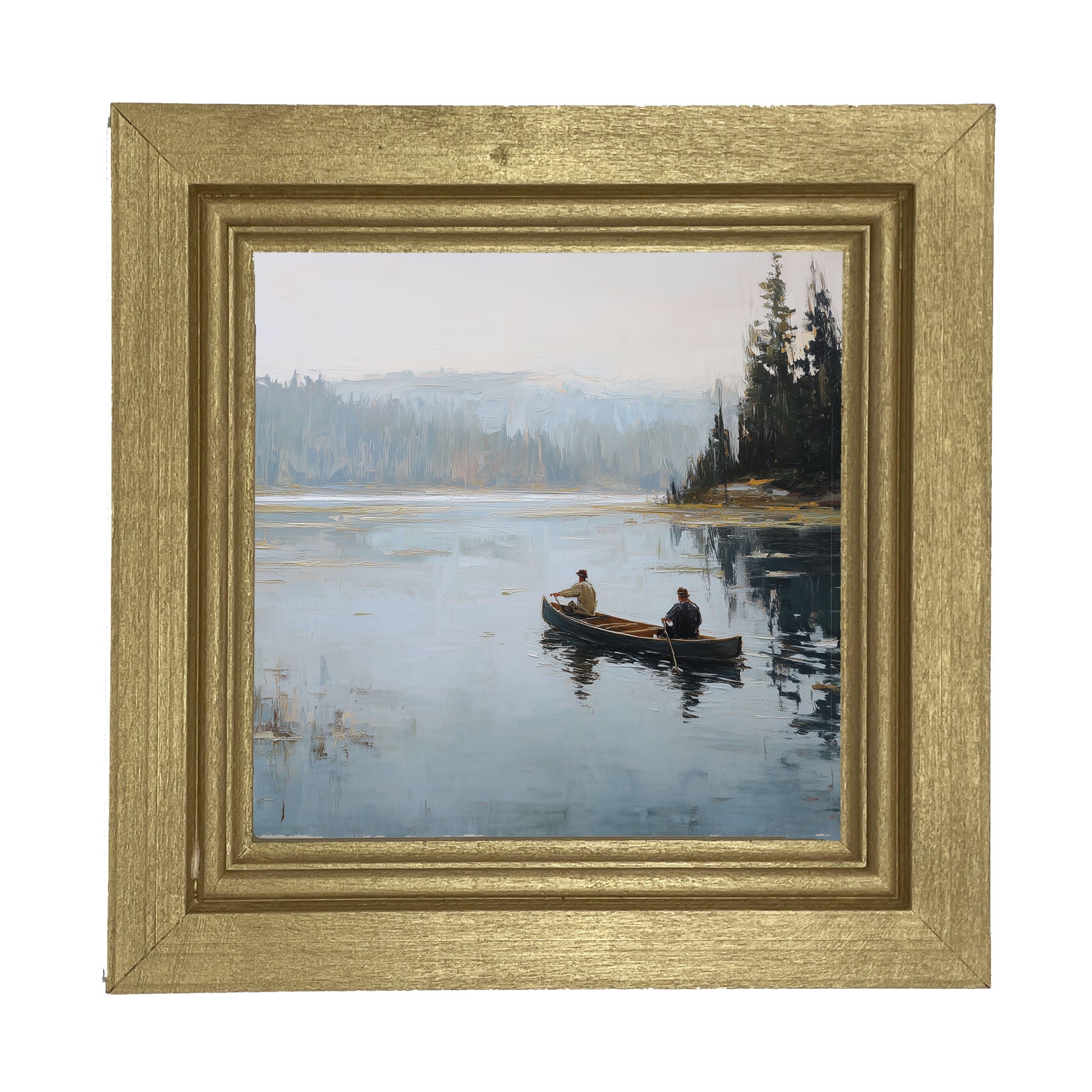 Fishing - Canoe on Lake - Framed Art