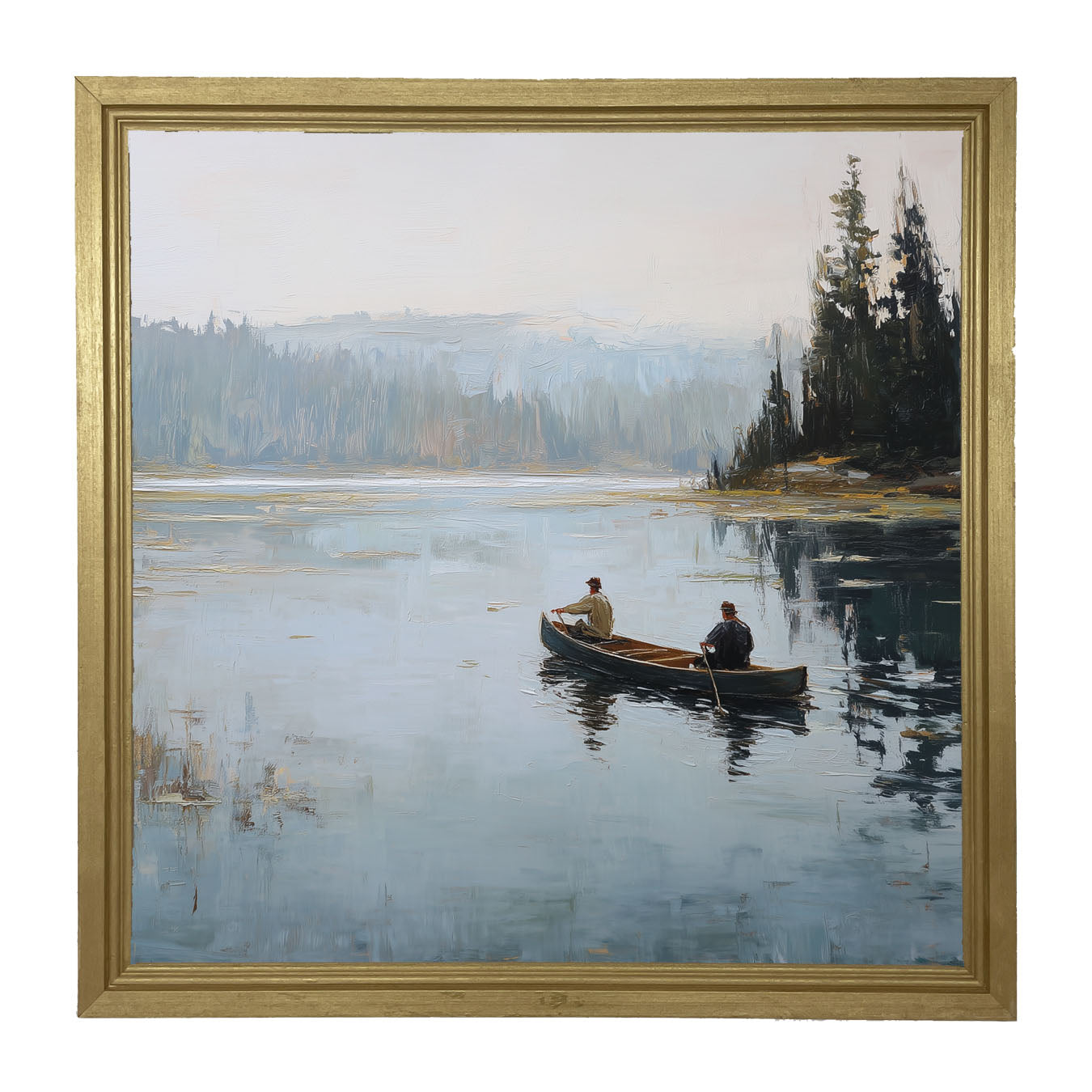 Fishing - Canoe on Lake - Framed Art