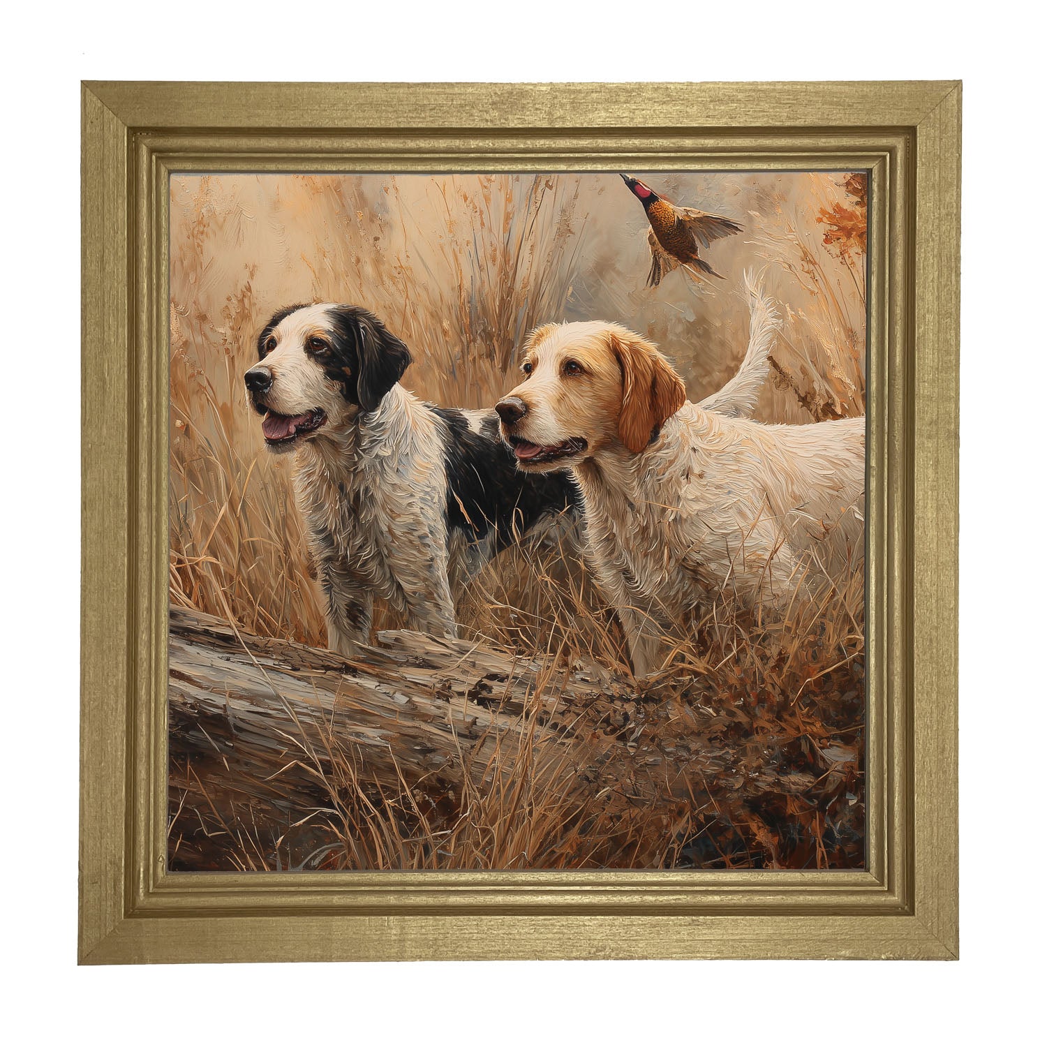 Hunting Season - Dogs near Log - Framed Art