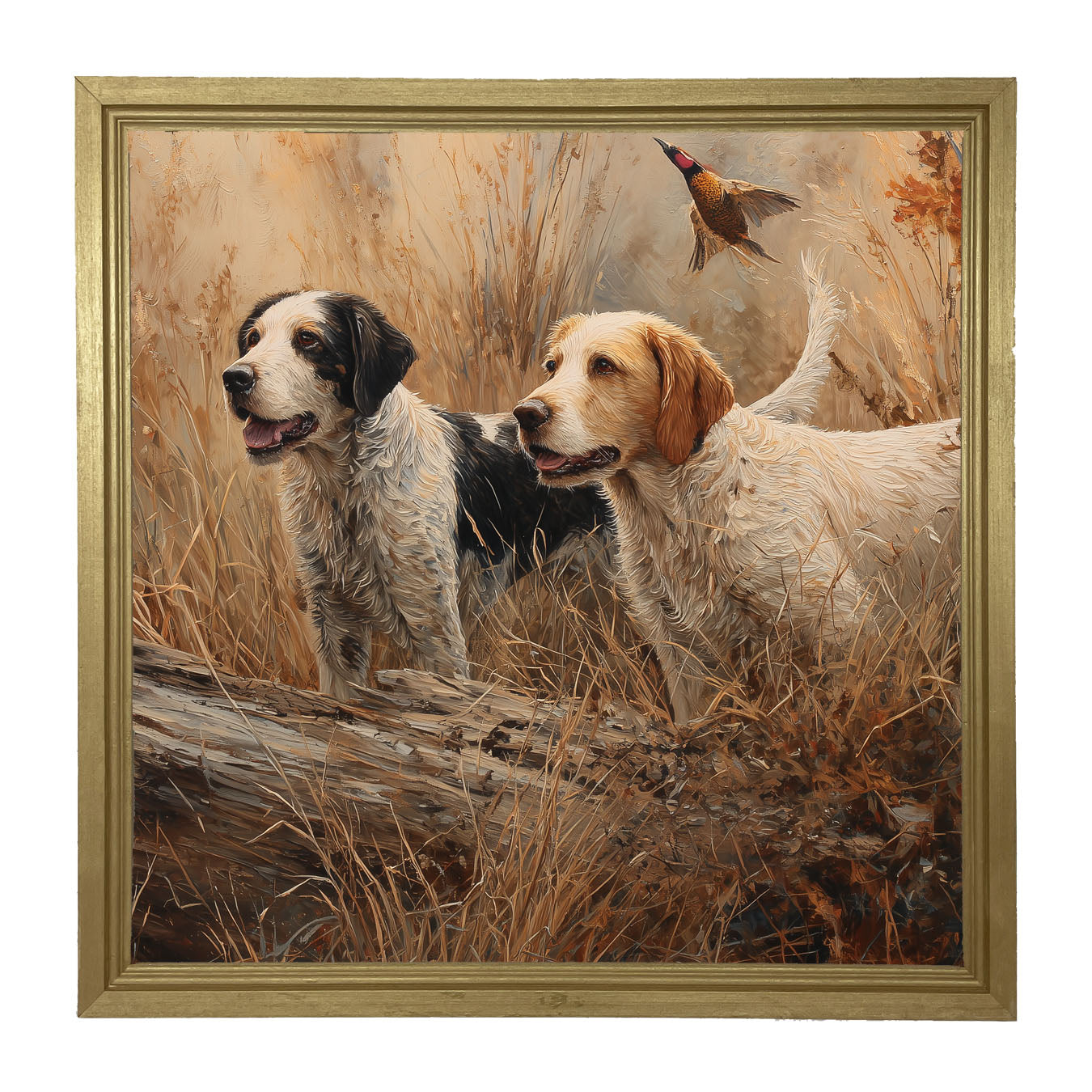 Hunting Season - Dogs near Log - Framed Art