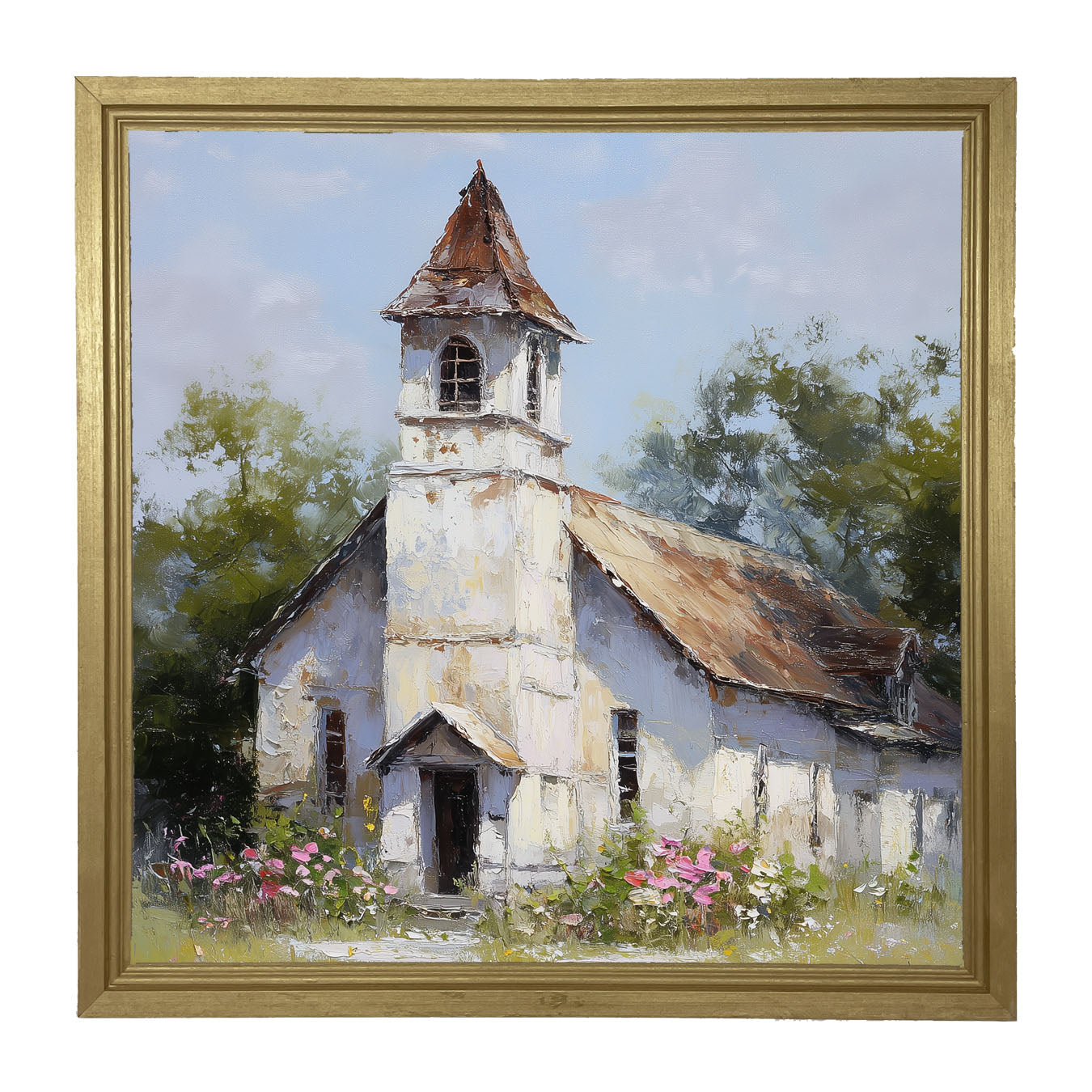 Country Church with Wildflowers - Framed Art