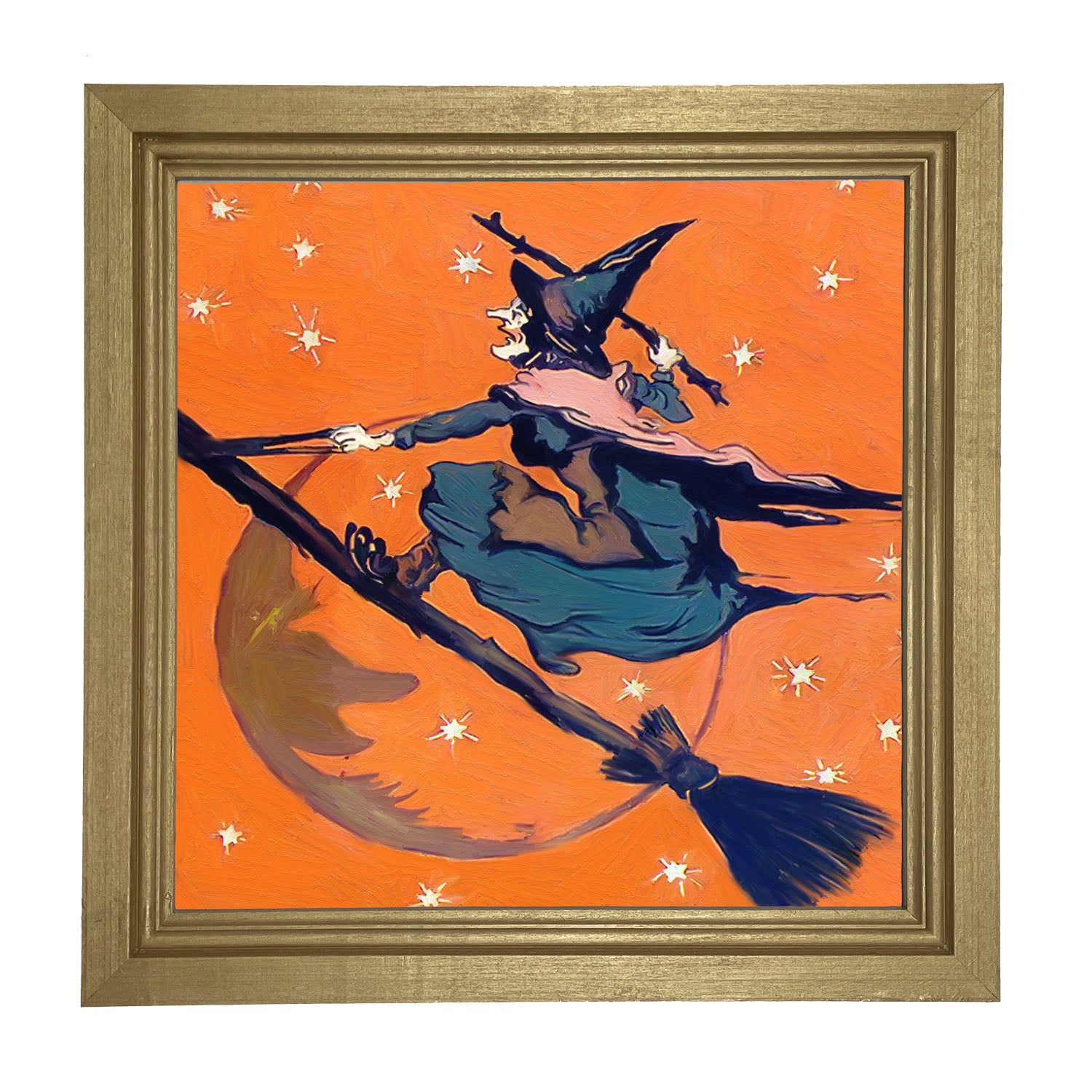 Vintage Witch on a Broom - Framed art