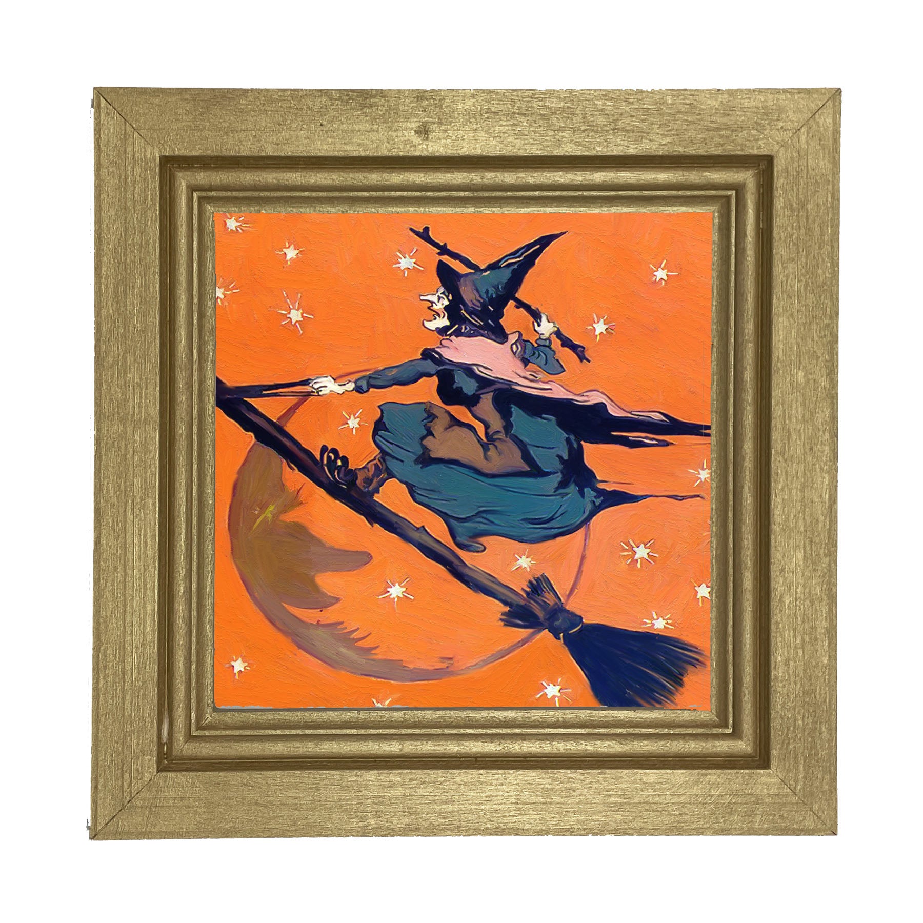 Vintage Witch on a Broom - Framed art