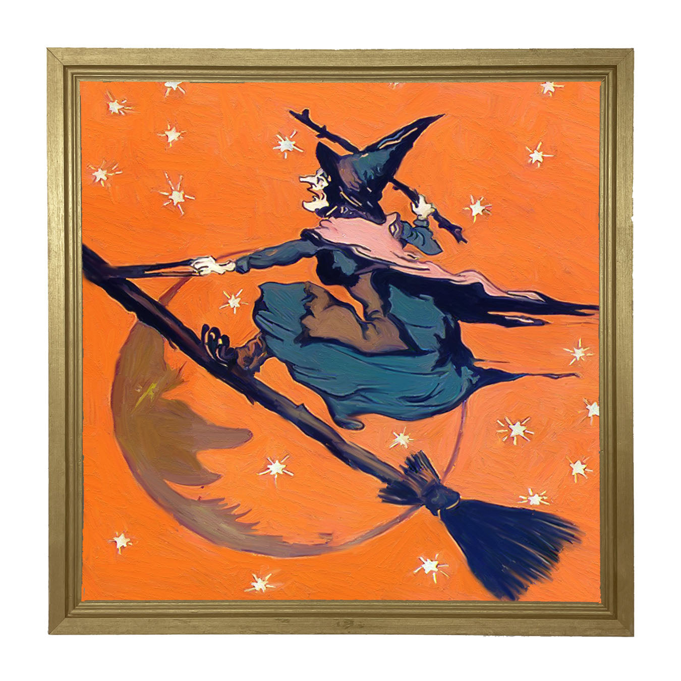 Vintage Witch on a Broom - Framed art