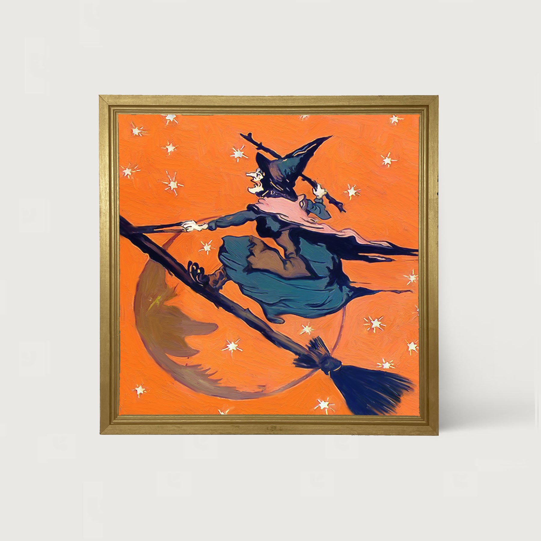Vintage Witch on a Broom - Framed art