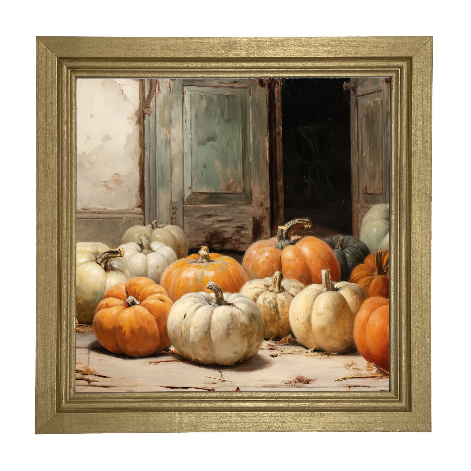 Pumpkins in a doorway - Framed art
