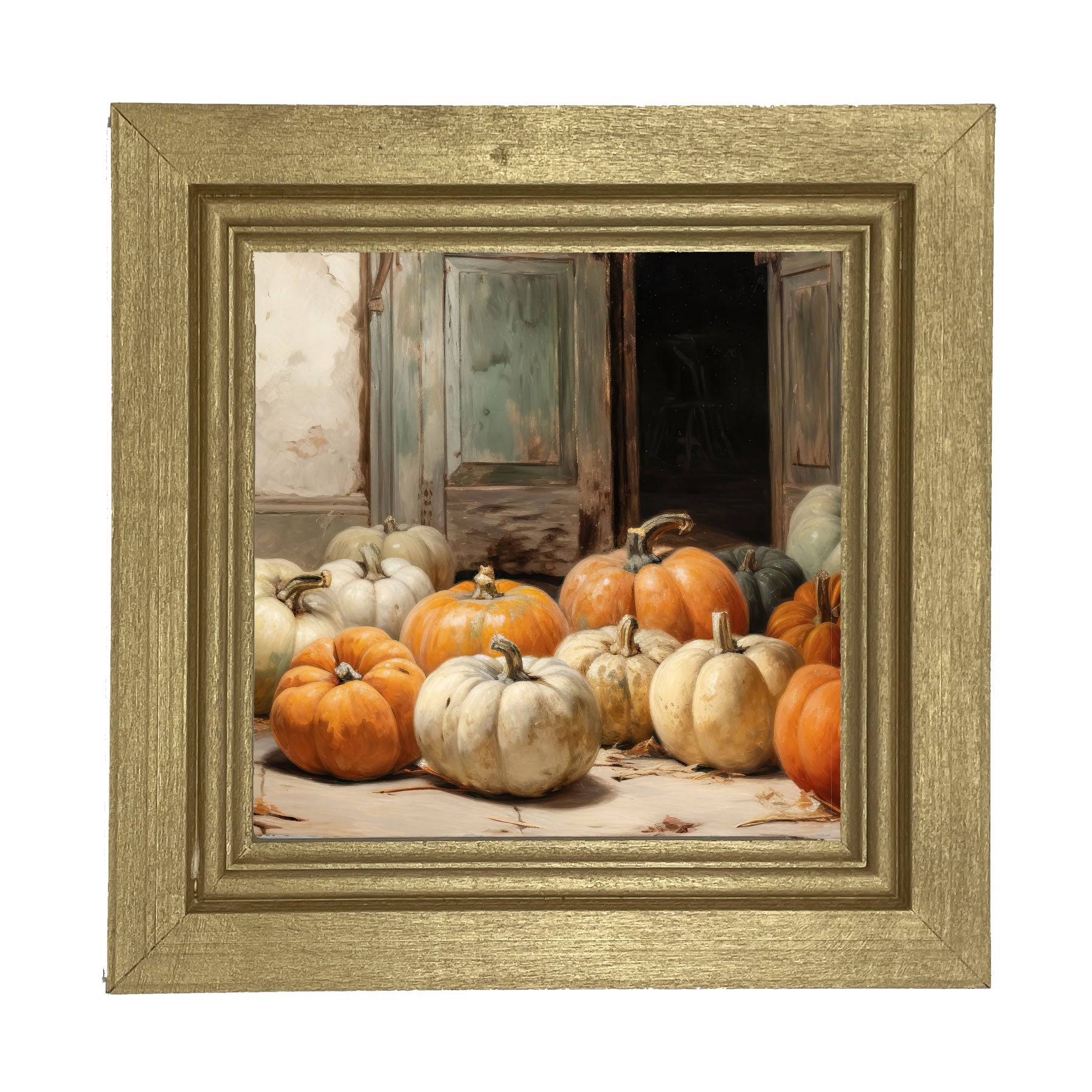 Pumpkins in a doorway - Framed art