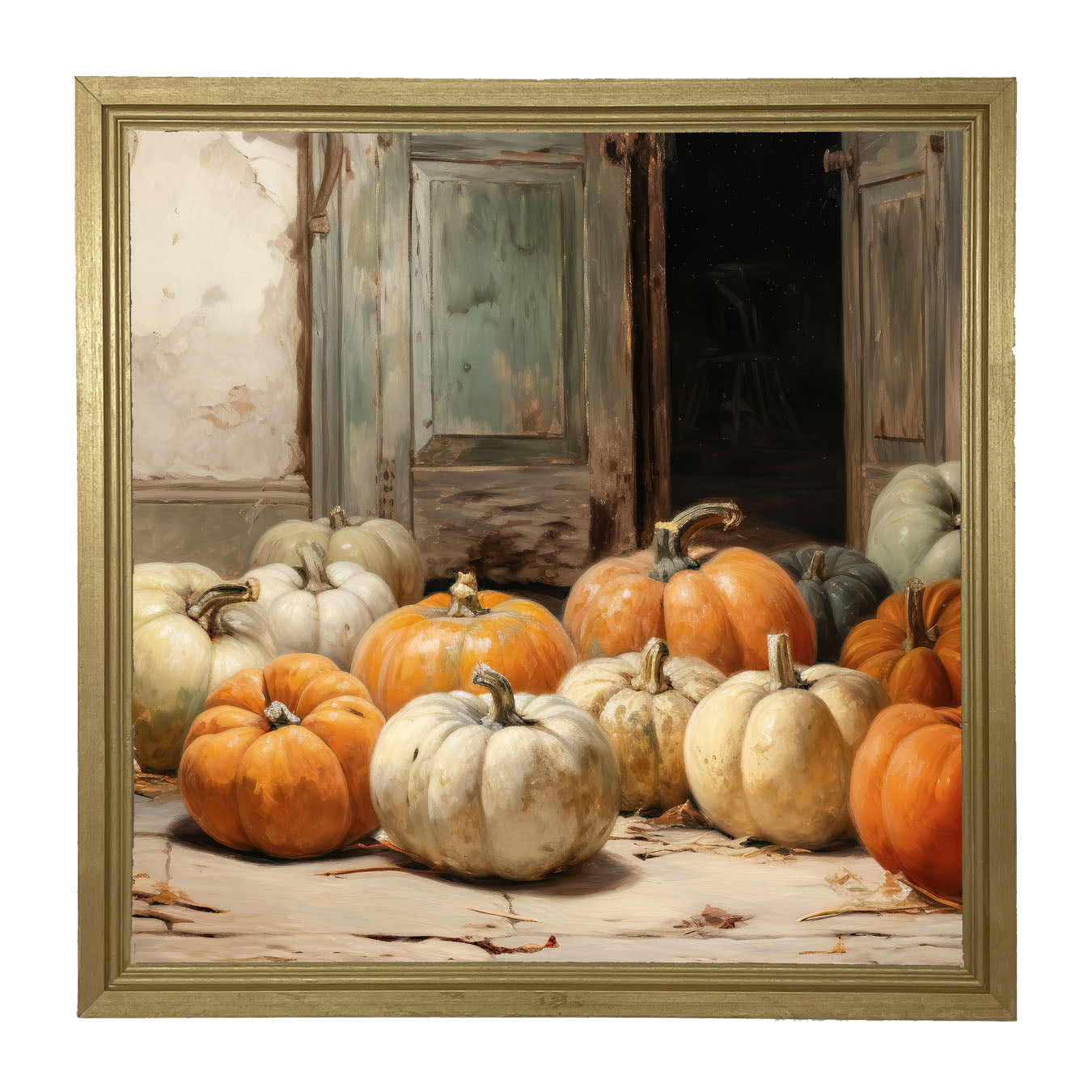 Pumpkins in a doorway - Framed art