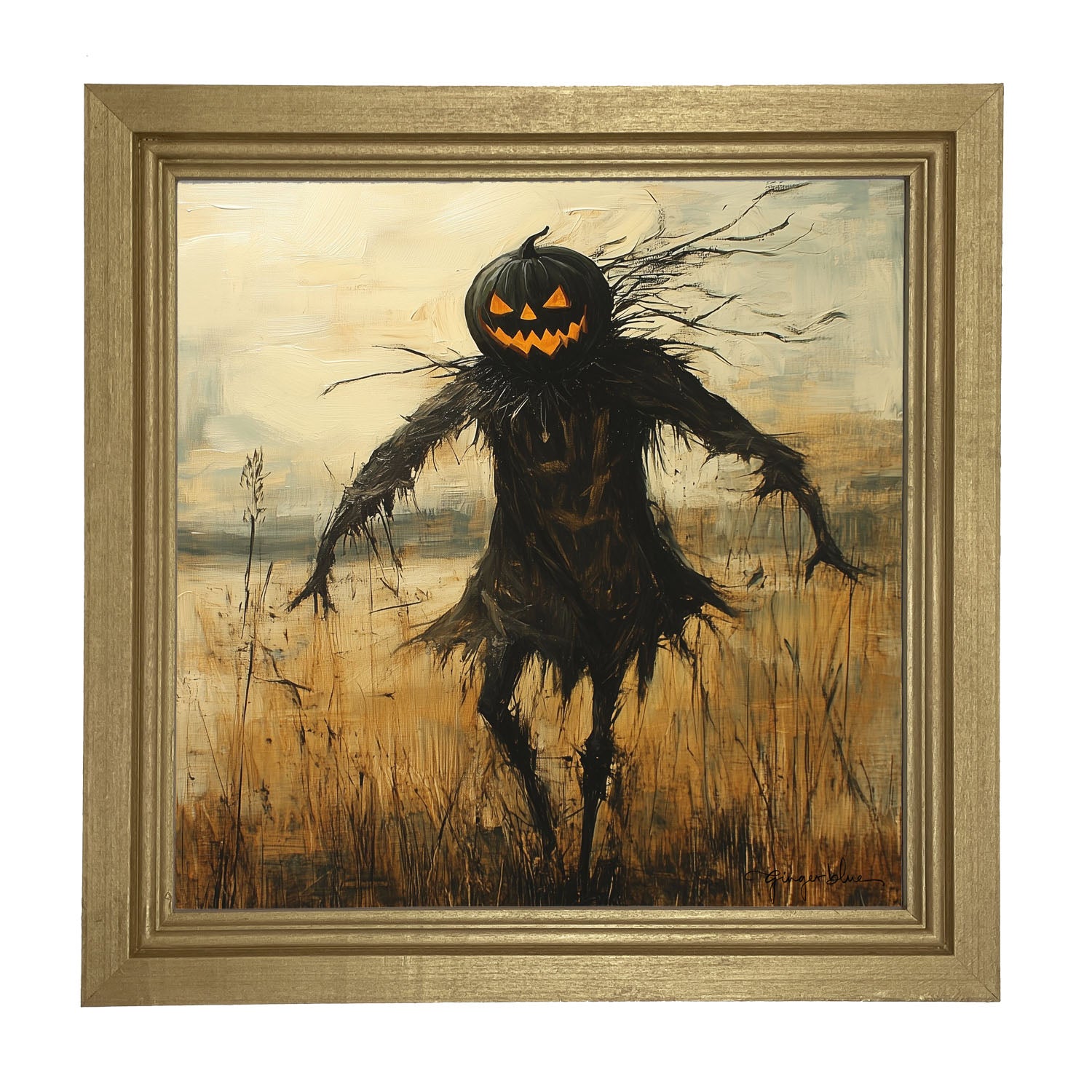 Scary Scarecrow in Field - Framed Art