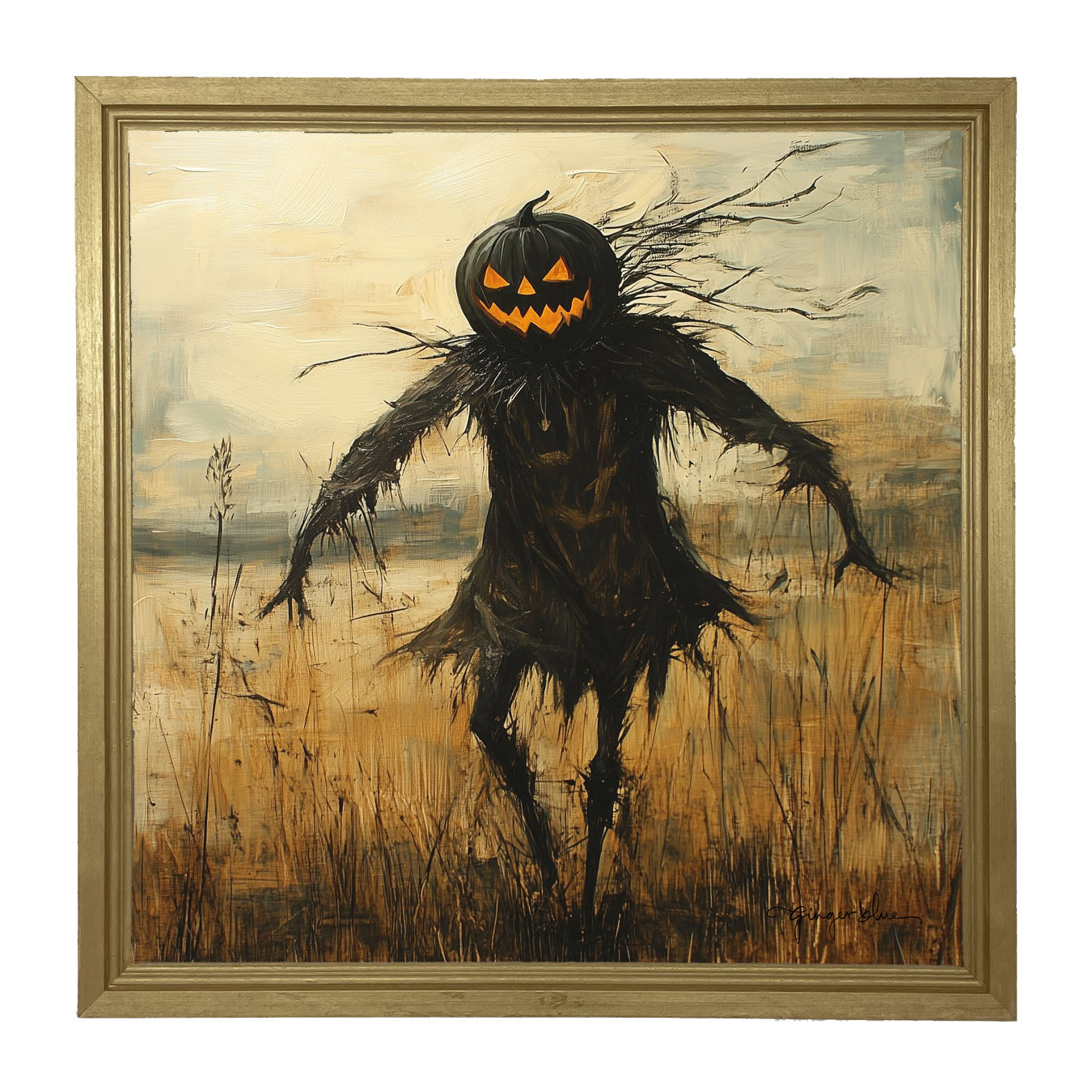 Scary Scarecrow in Field - Framed Art