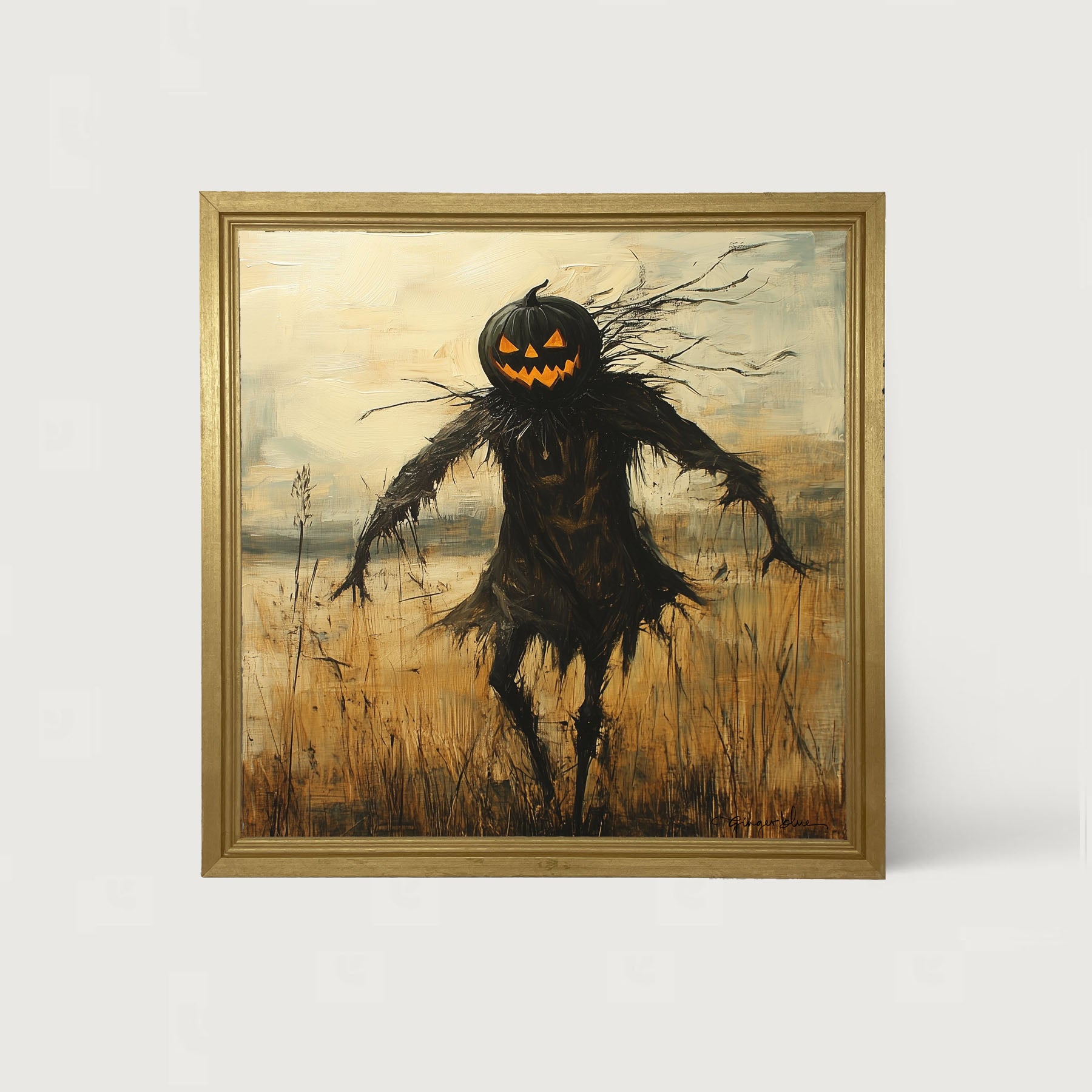 Scary Scarecrow in Field - Framed Art