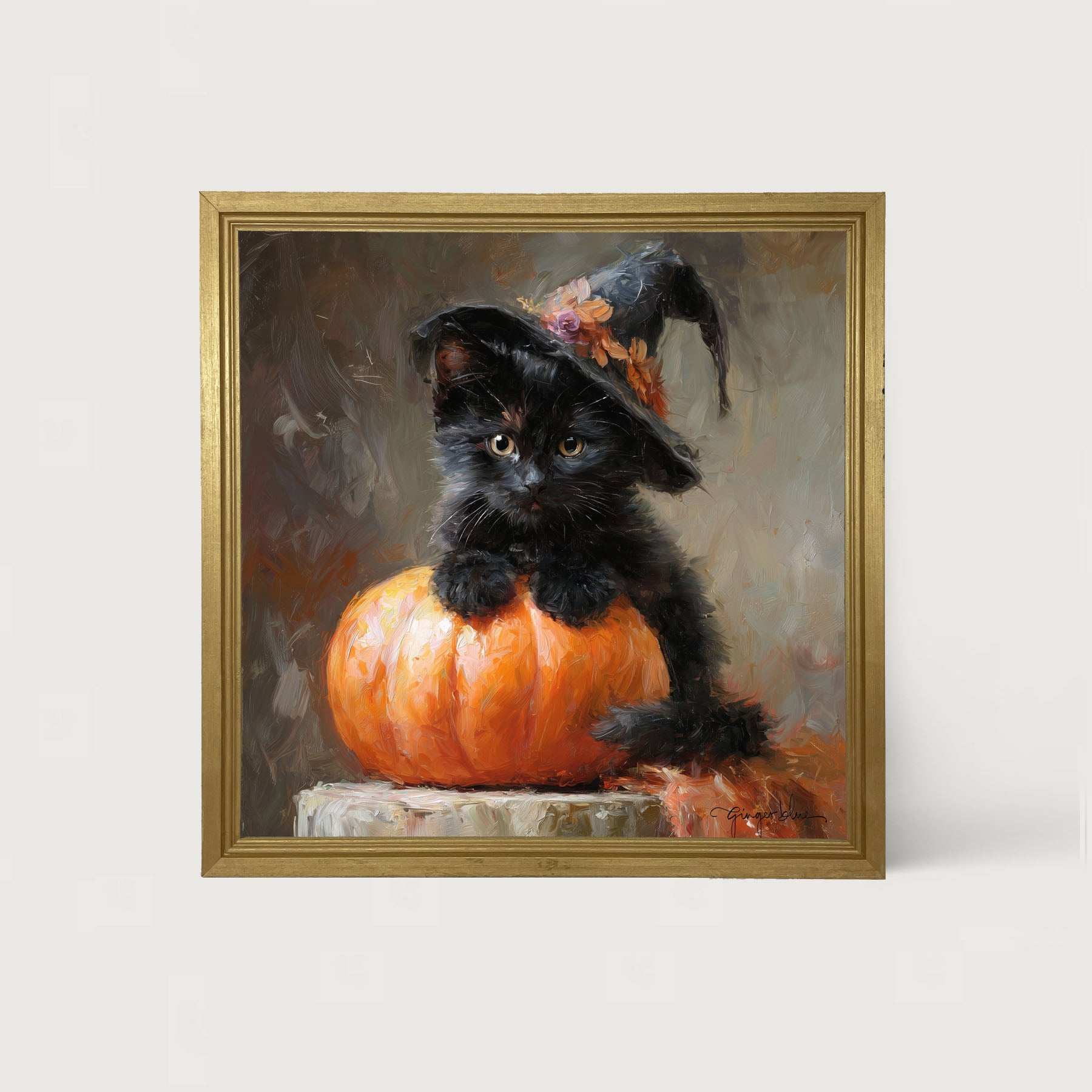 Black Kitten with Pumpkin