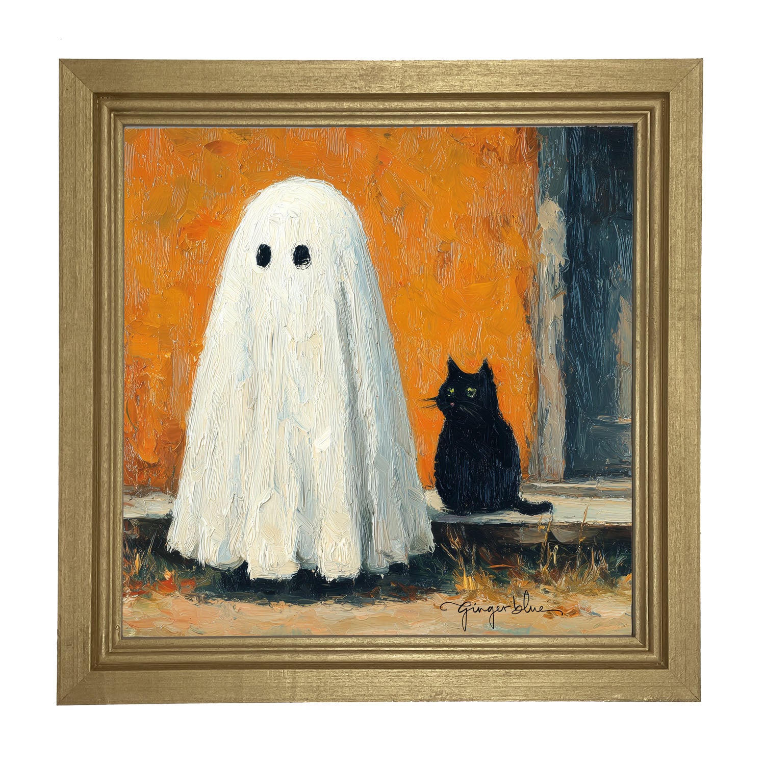 Ghost with Black Cat - Framed Art