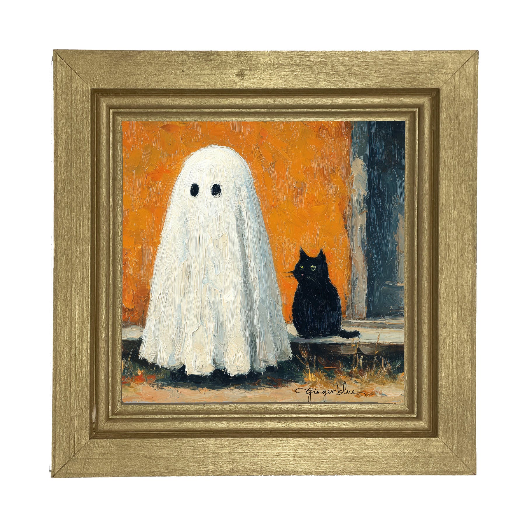 Ghost with Black Cat - Framed Art
