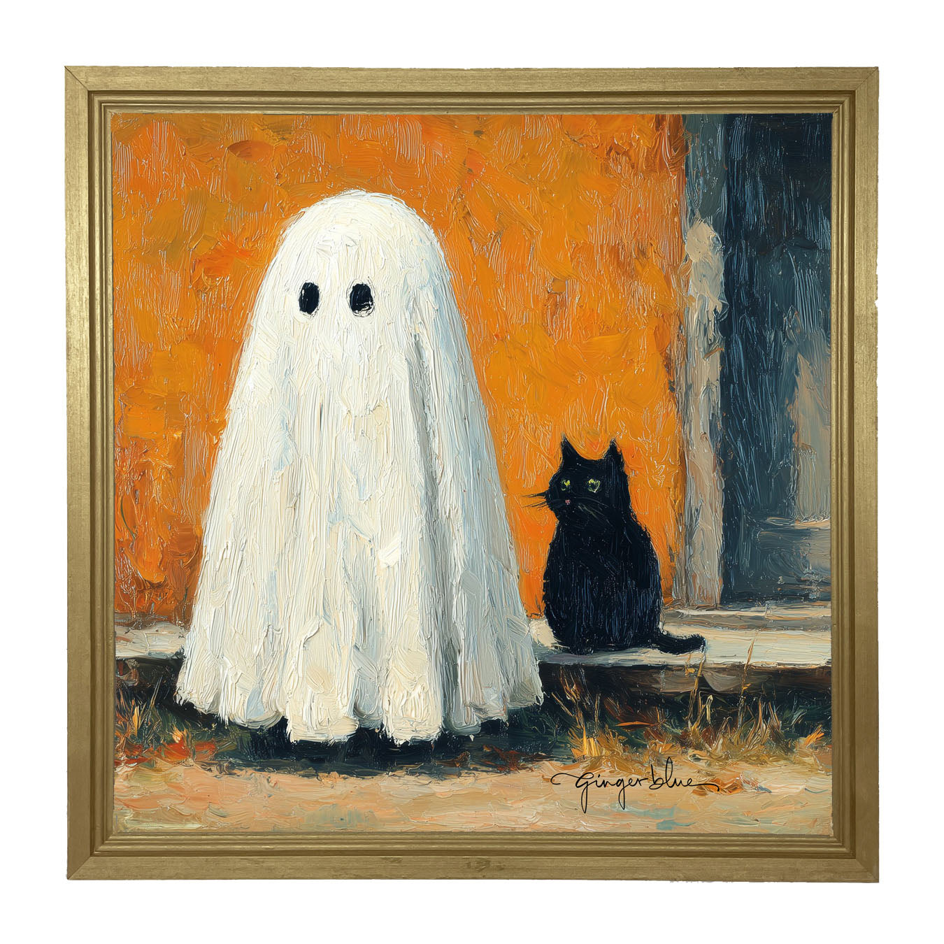 Ghost with Black Cat - Framed Art
