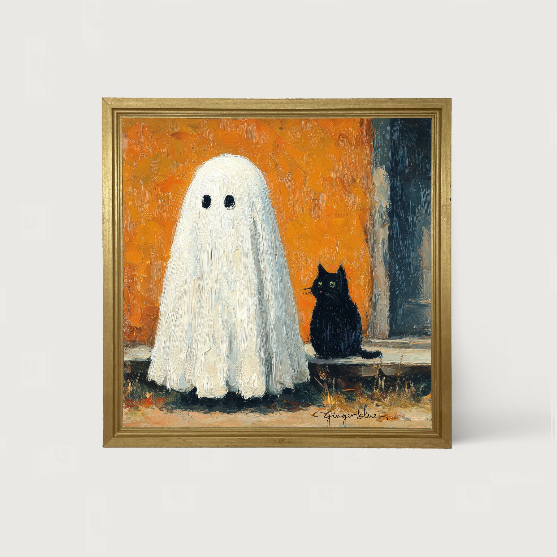Ghost with Black Cat - Framed Art