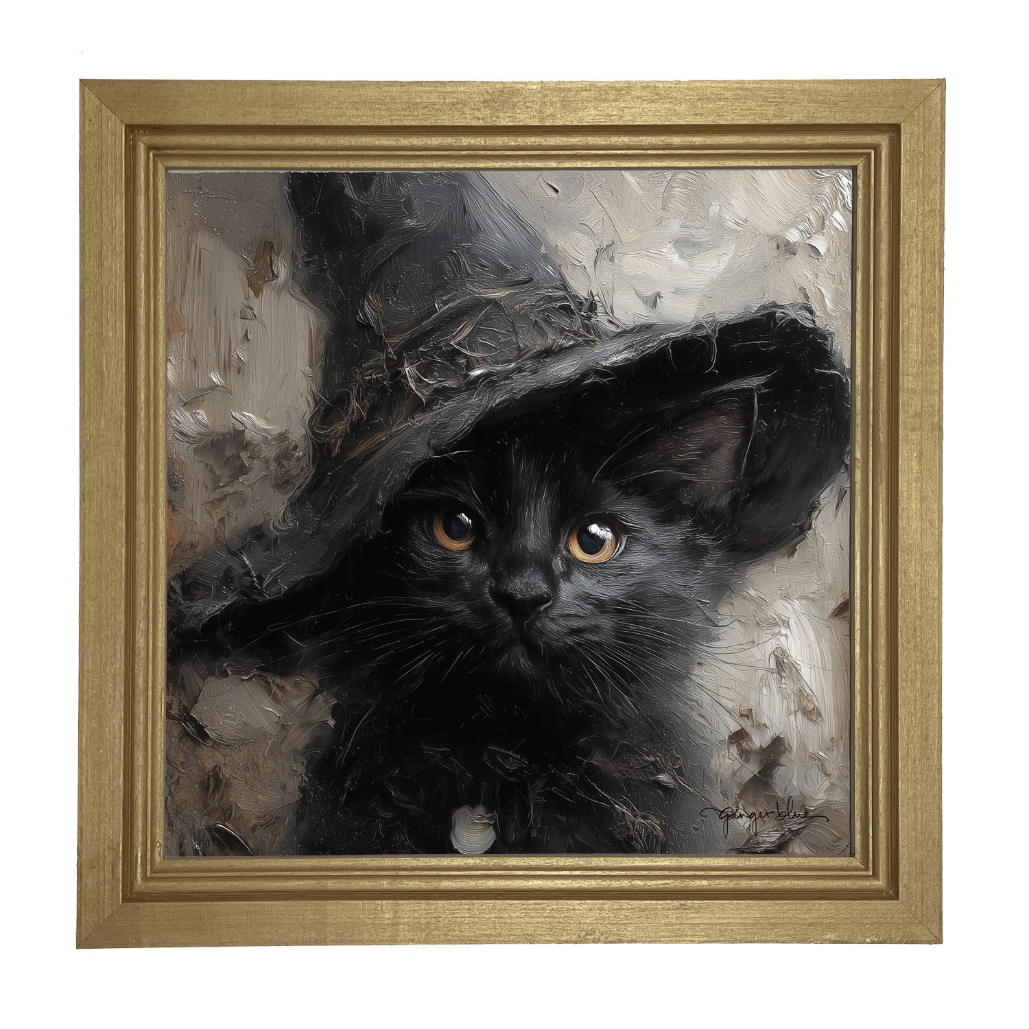Witch Hat Black Cat - Framed Art
