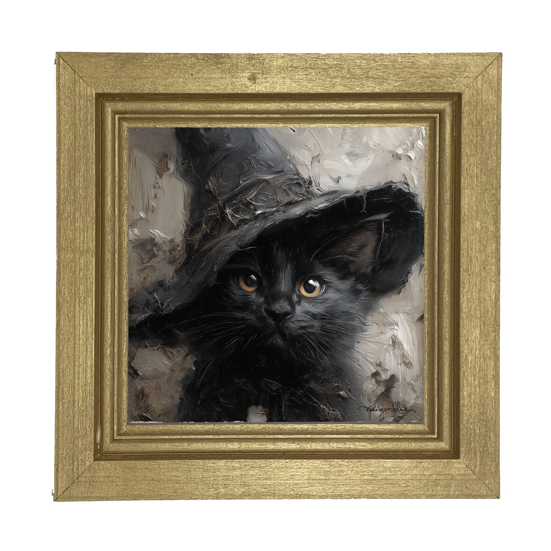 Witch Hat Black Cat - Framed Art