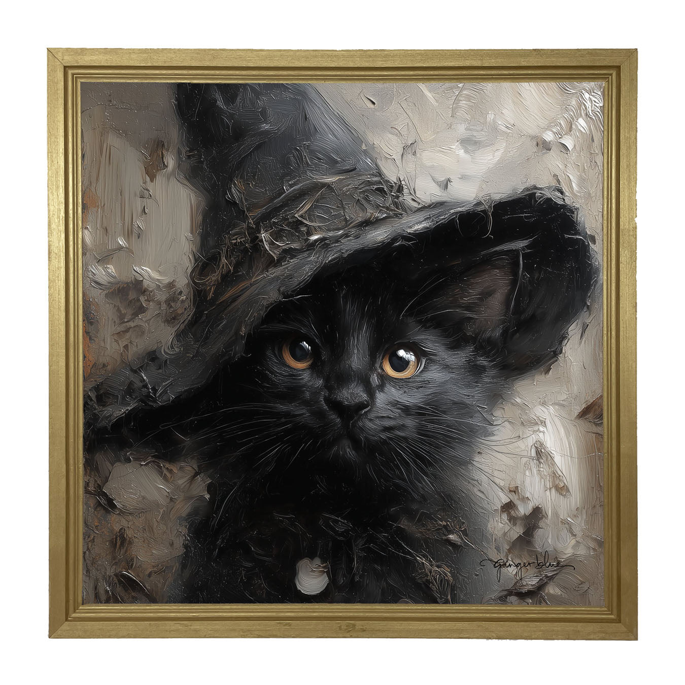 Witch Hat Black Cat - Framed Art
