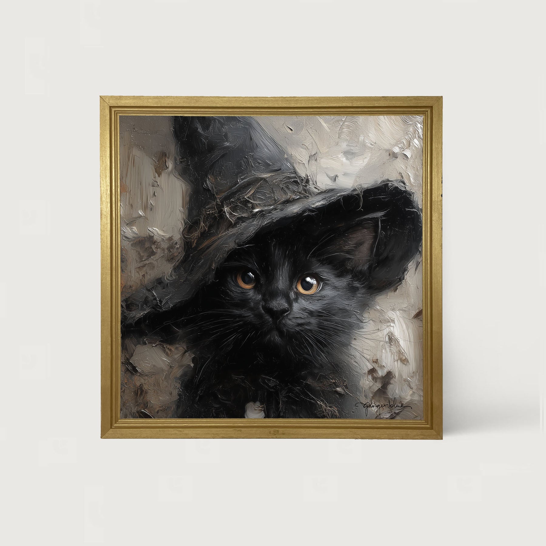 Witch Hat Black Cat - Framed Art