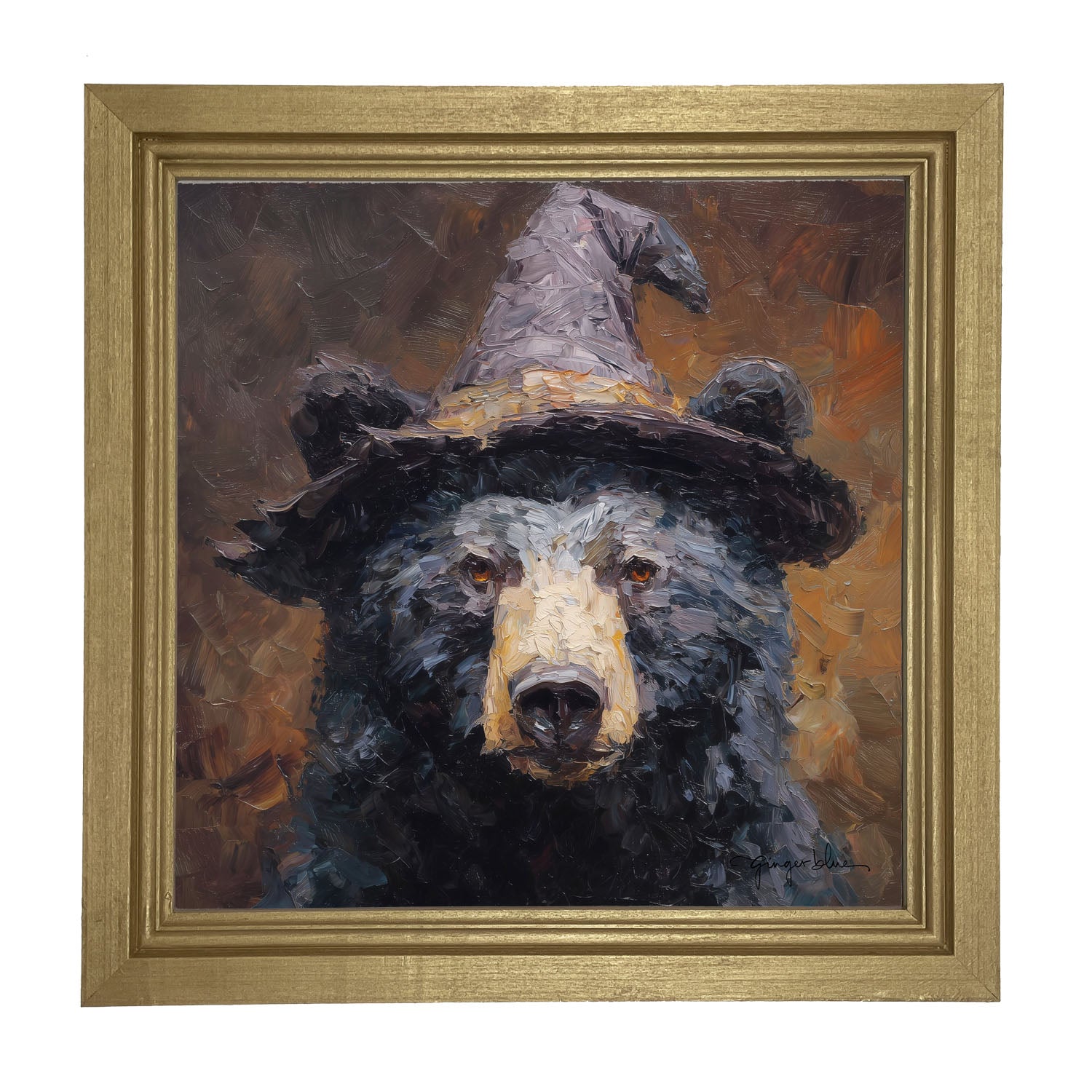 Black Bear with Witch Hat - Framed Art