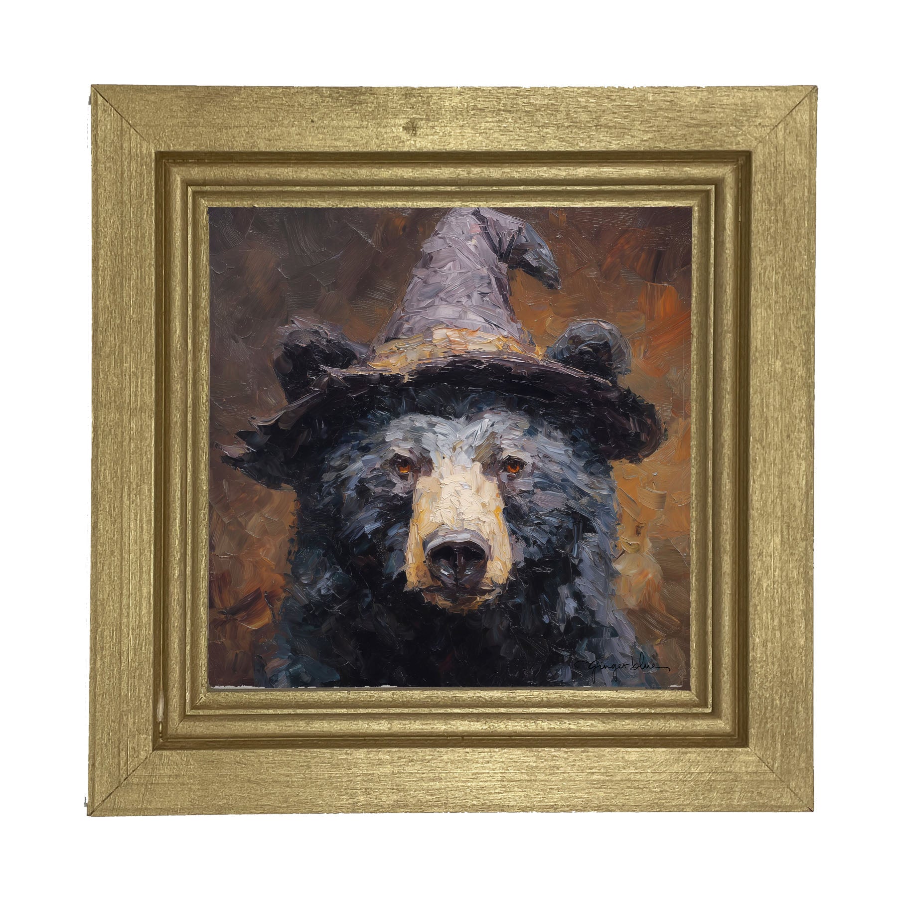 Black Bear with Witch Hat - Framed Art