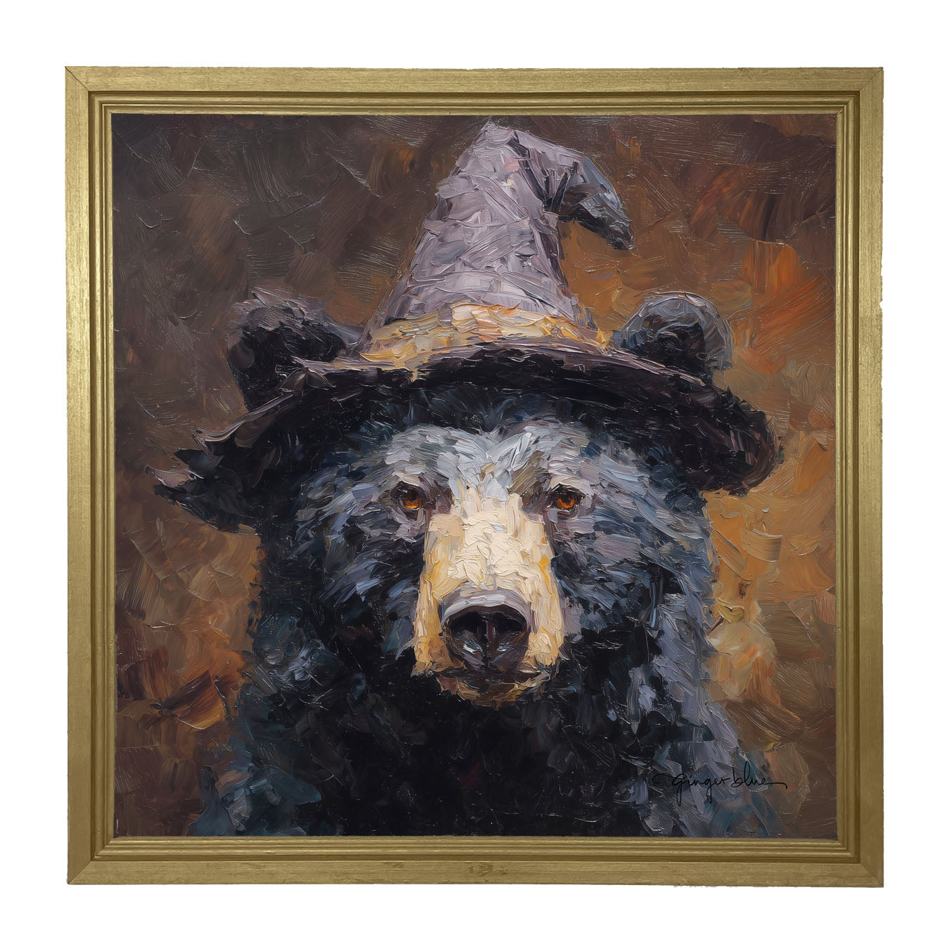 Black Bear with Witch Hat - Framed Art