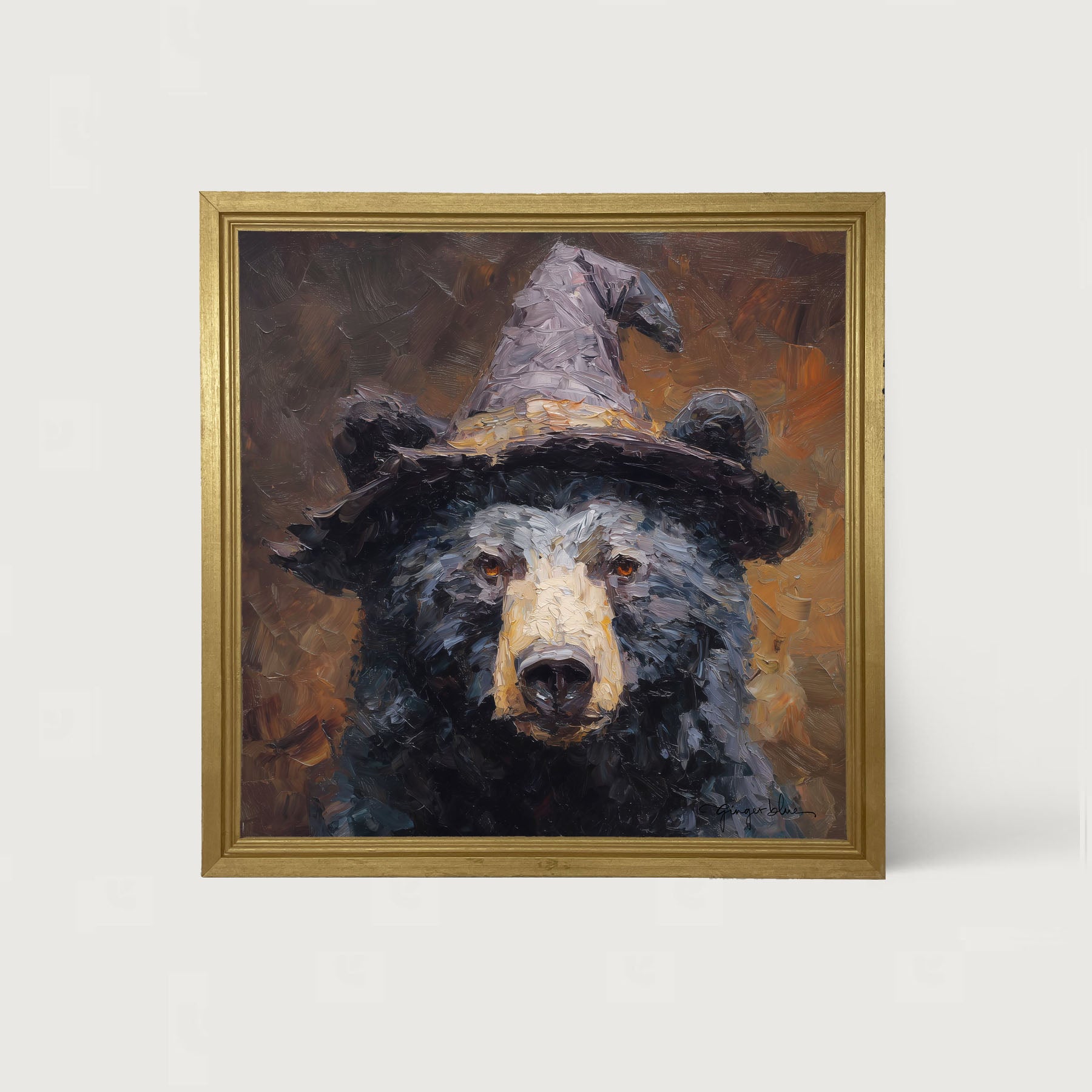 Black Bear with Witch Hat - Framed Art