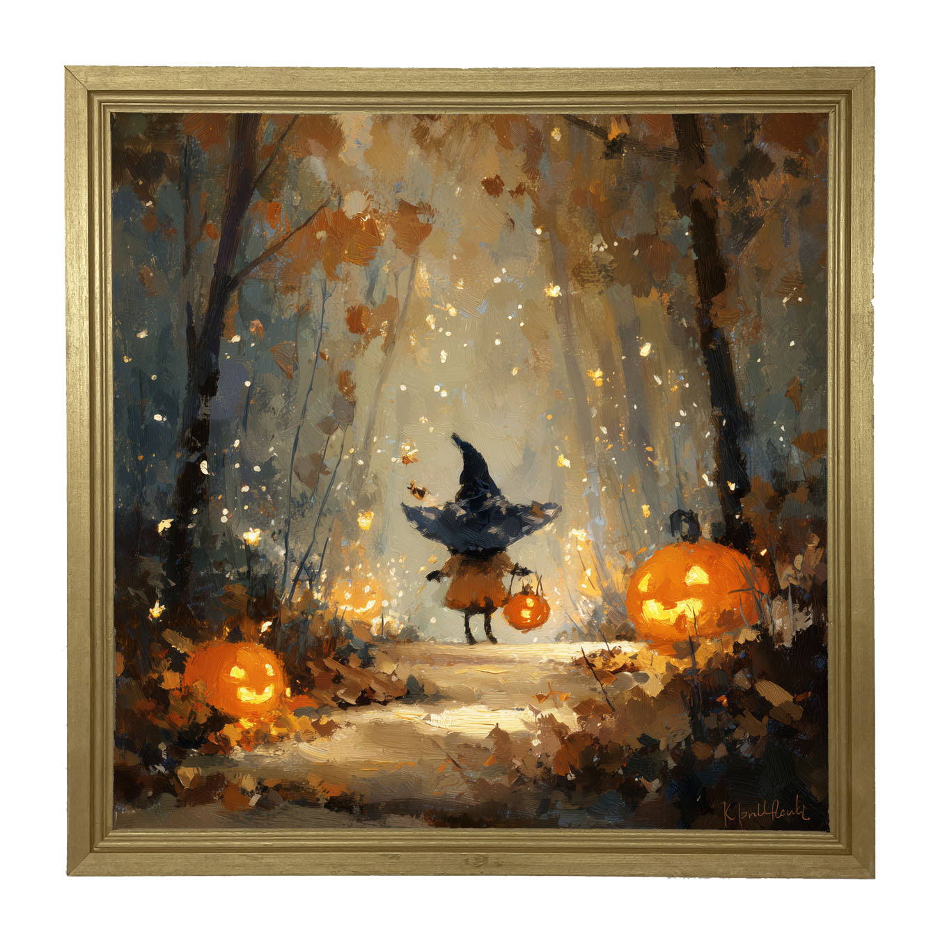 Halloween Friends - Witch on Forest Path - Framed Art