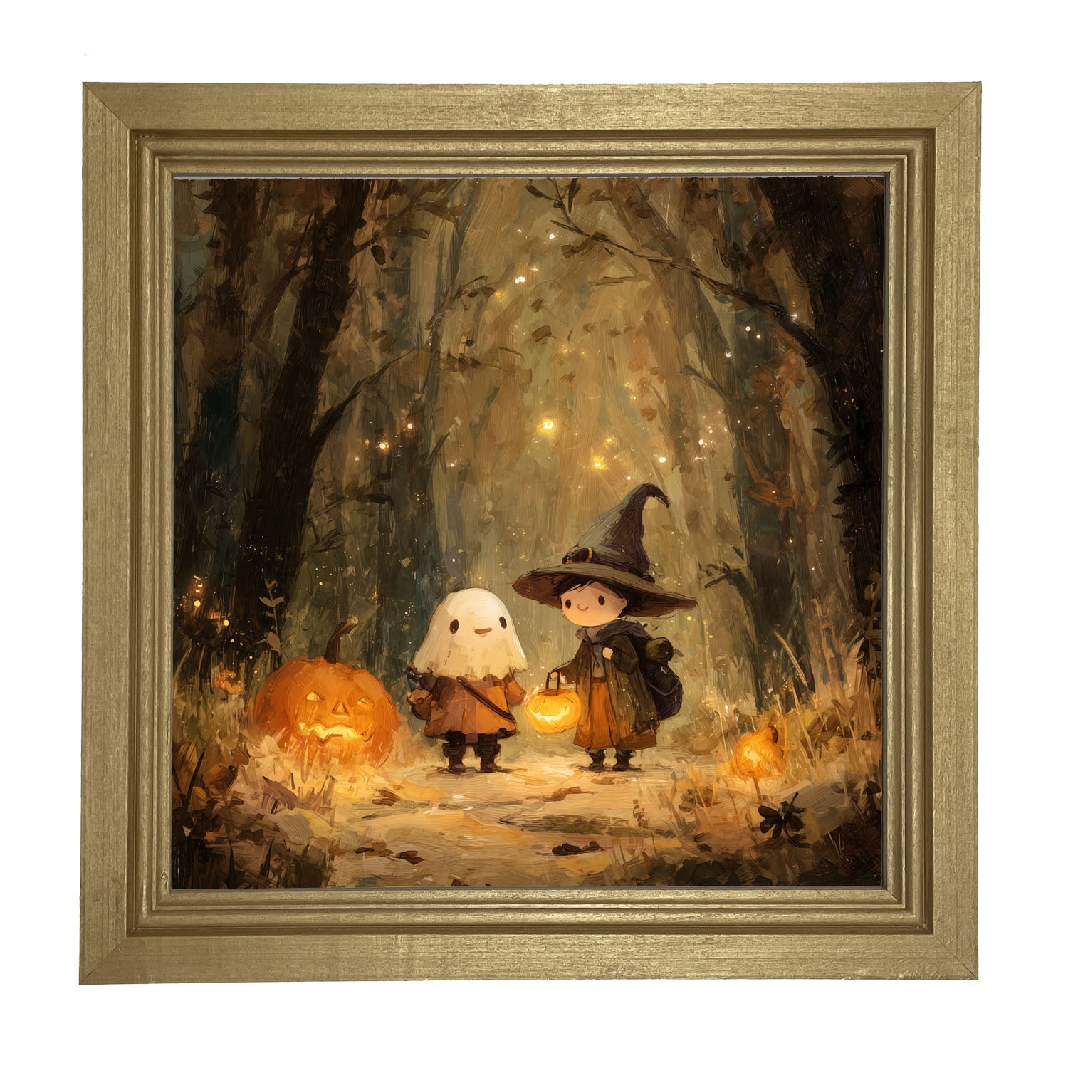 Halloween Friends - Ghost and Witch - Framed Art