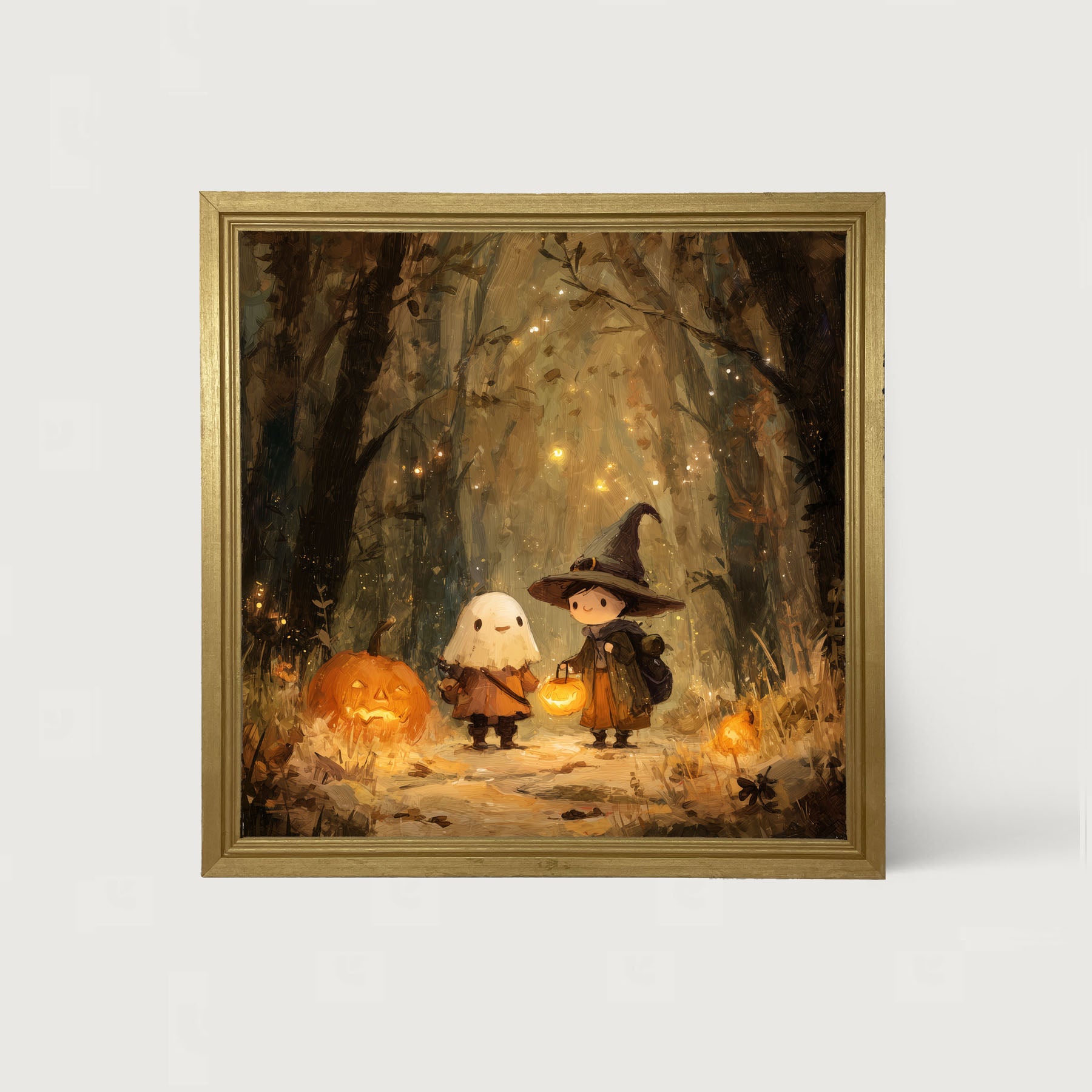 Halloween Friends - Ghost and Witch - Framed Art