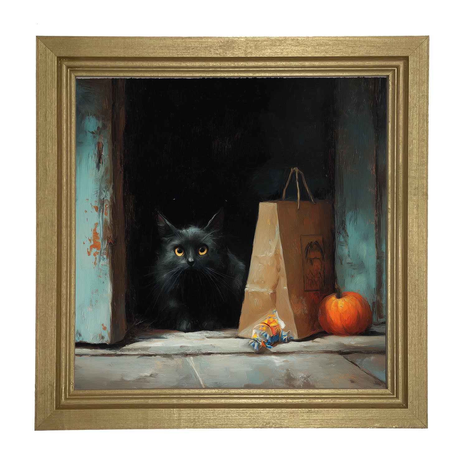 Black Cat ready to Trick or Treat - Framed Art