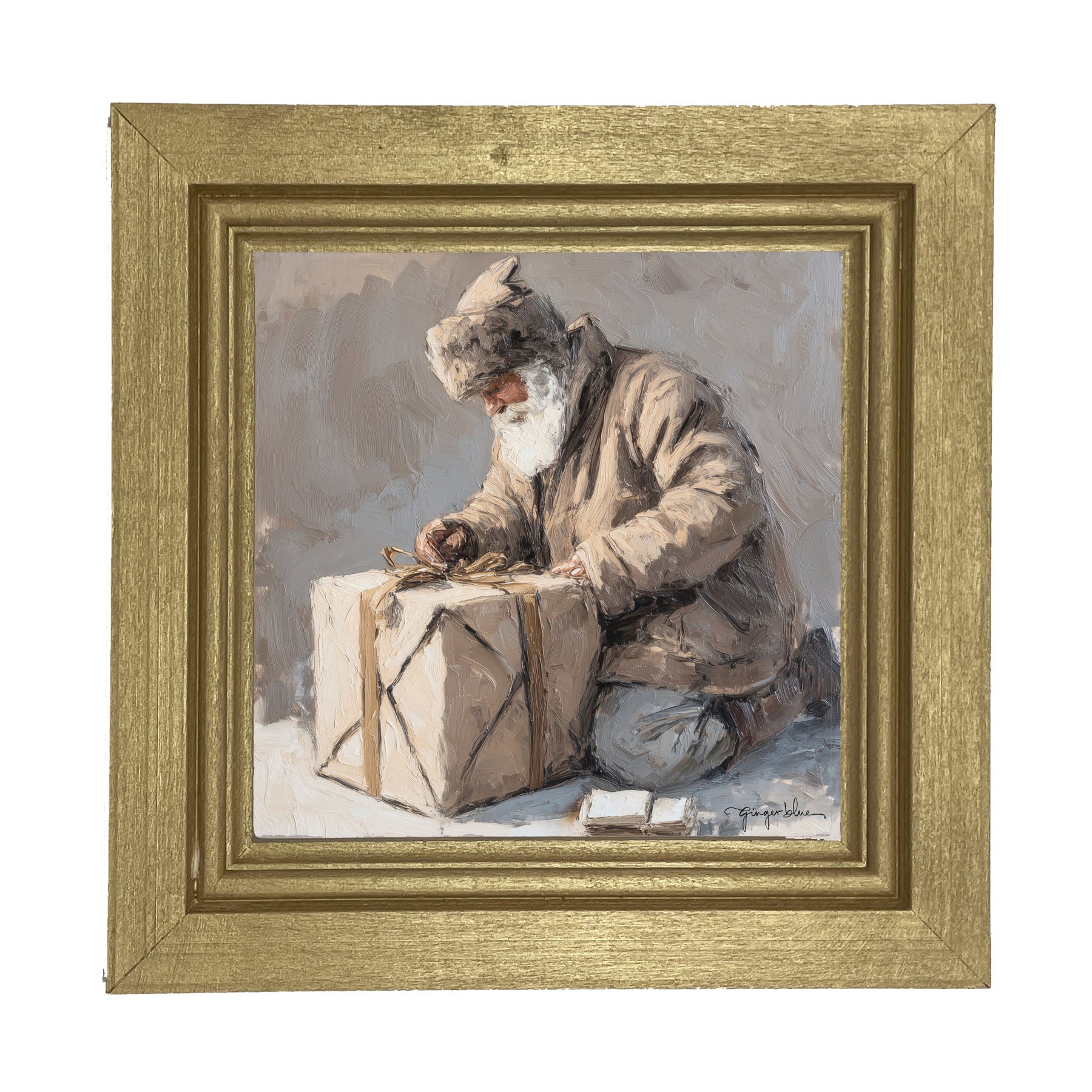 Santa Tying a Box - Framed Art