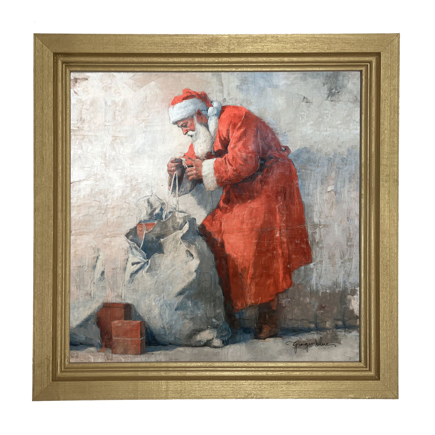 Santa Opening a Bag of Presents - Framed Art