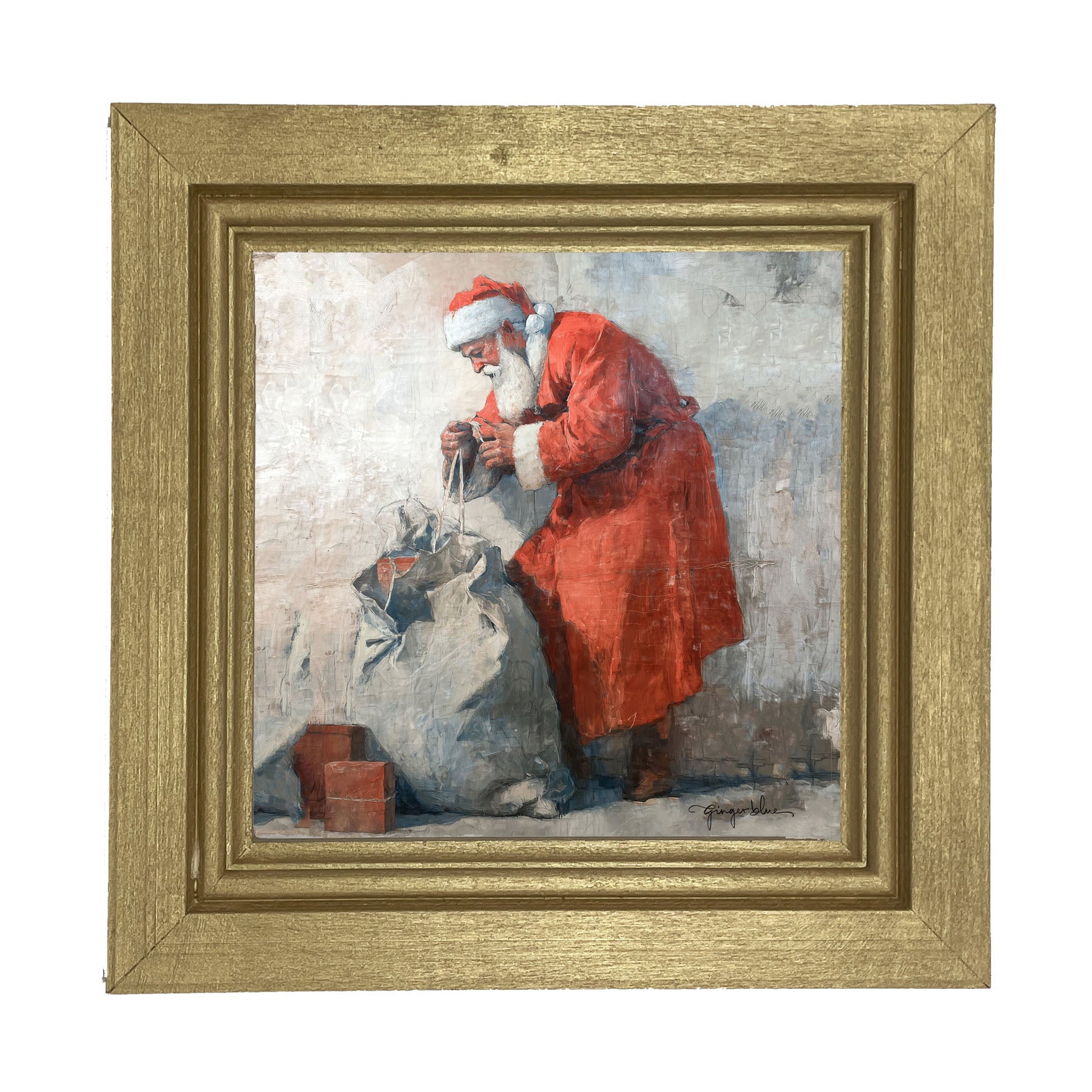 Santa Opening a Bag of Presents - Framed Art