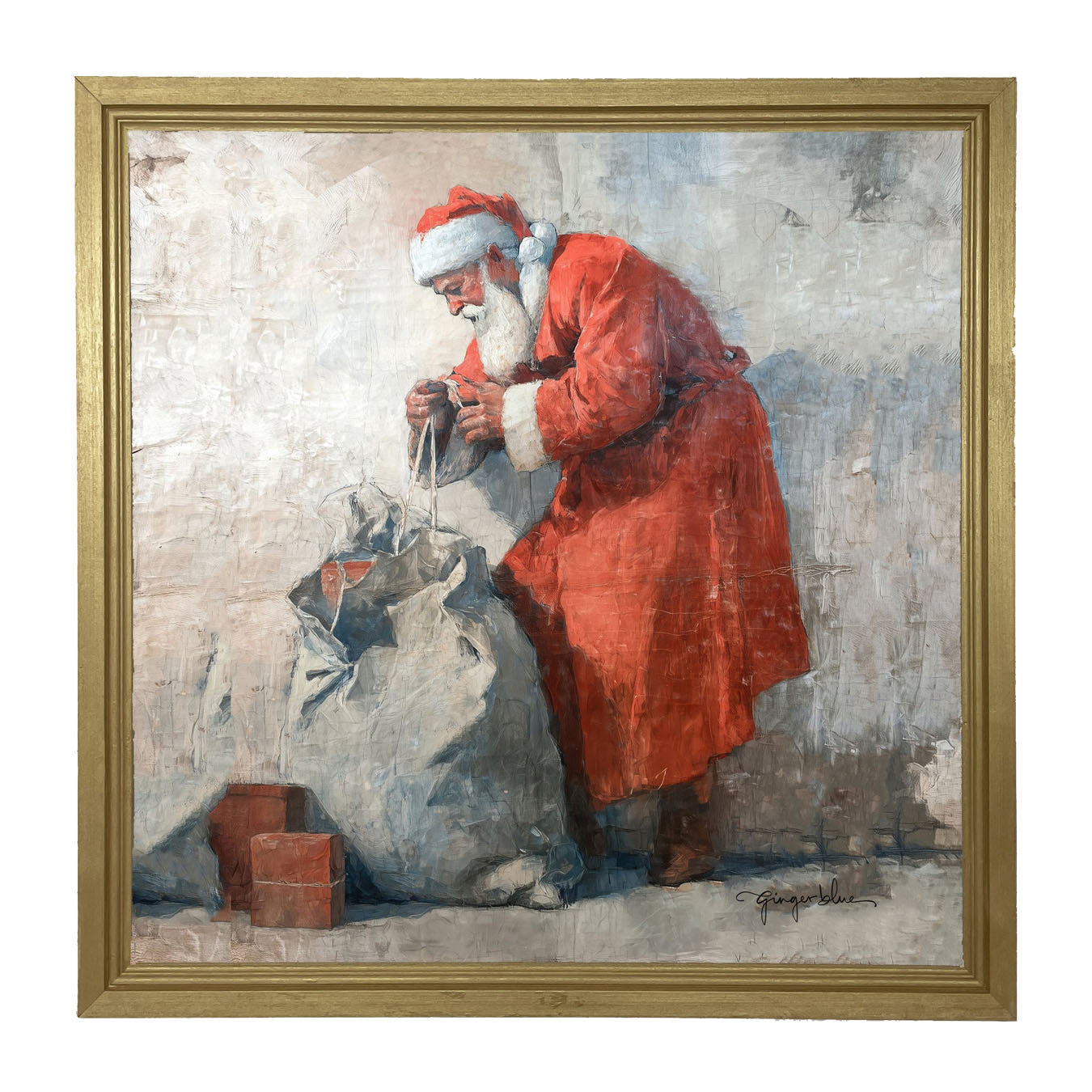 Santa Opening a Bag of Presents - Framed Art