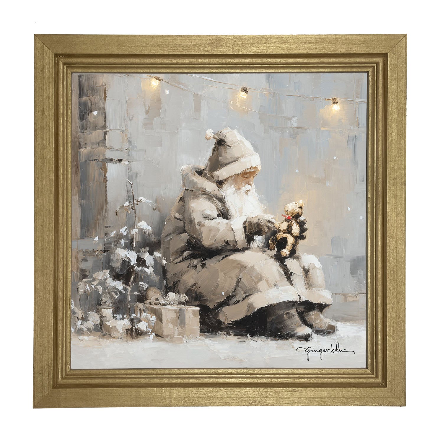 Santa with Teddy Bear - Framed Art