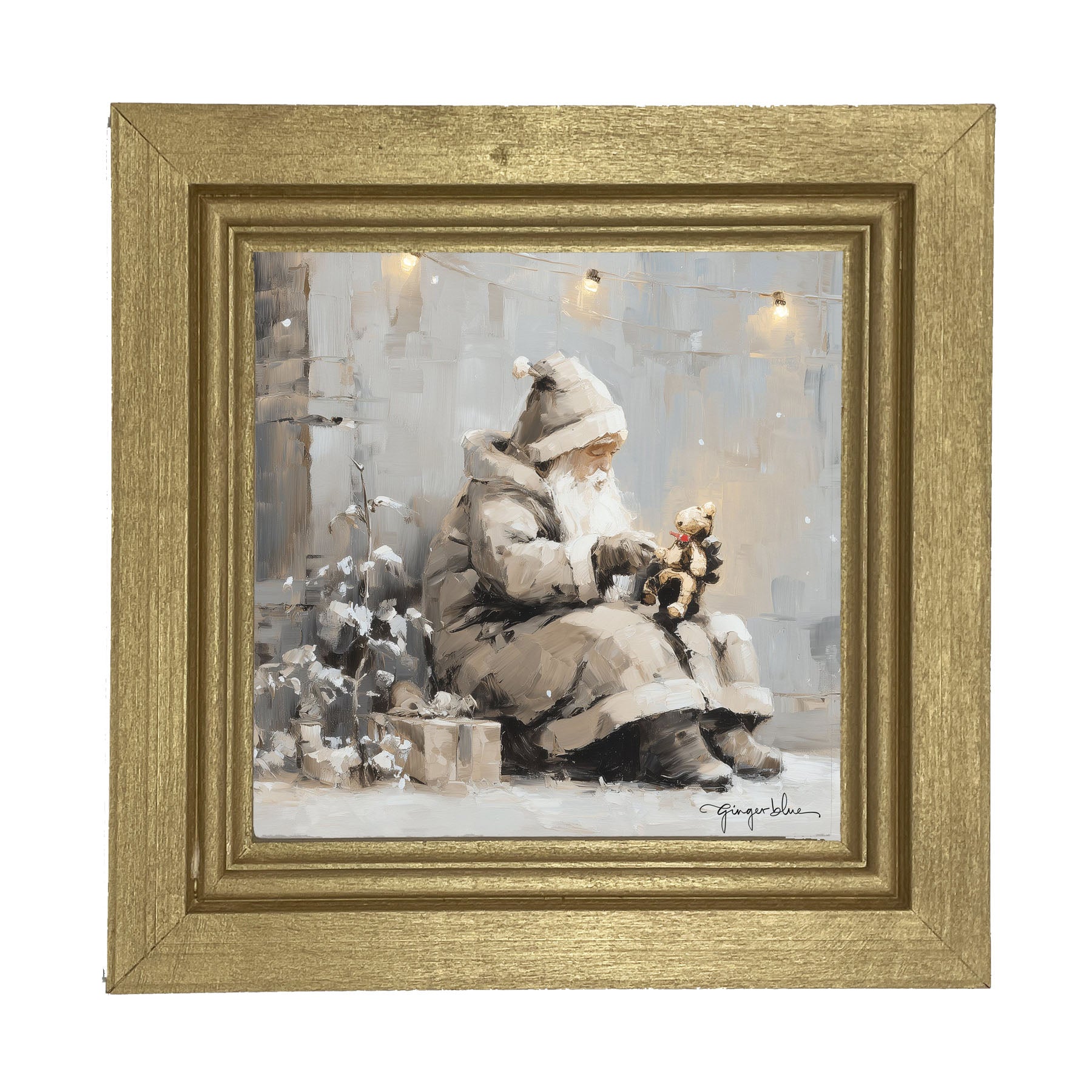 Santa with Teddy Bear - Framed Art