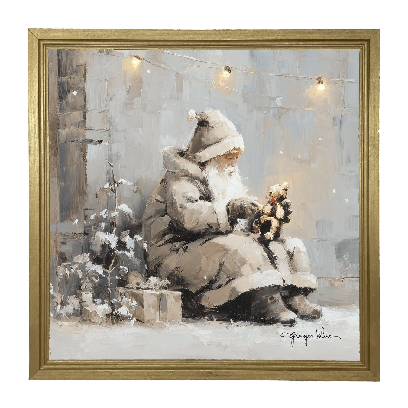 Santa with Teddy Bear - Framed Art