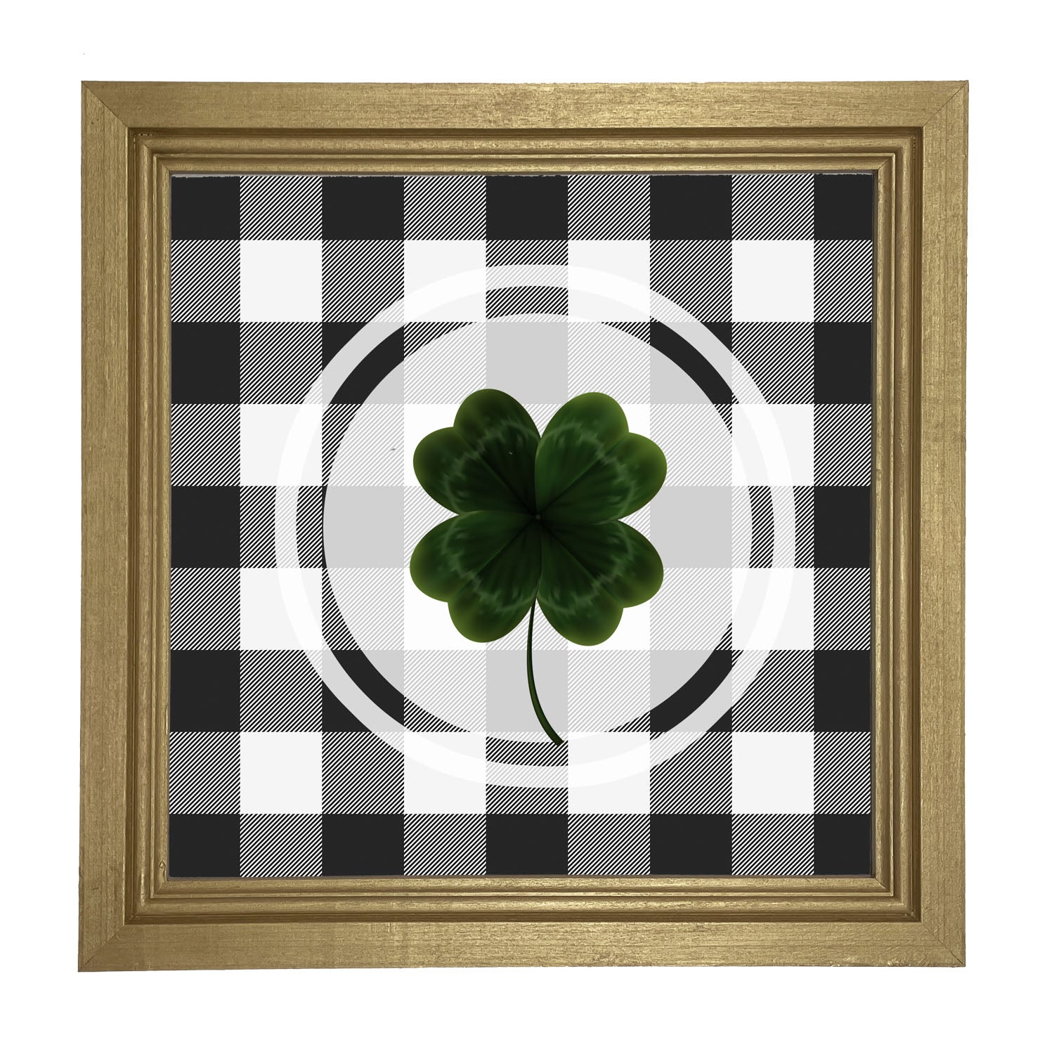 Four Leaf Clover on Buffalo Check - Framed art